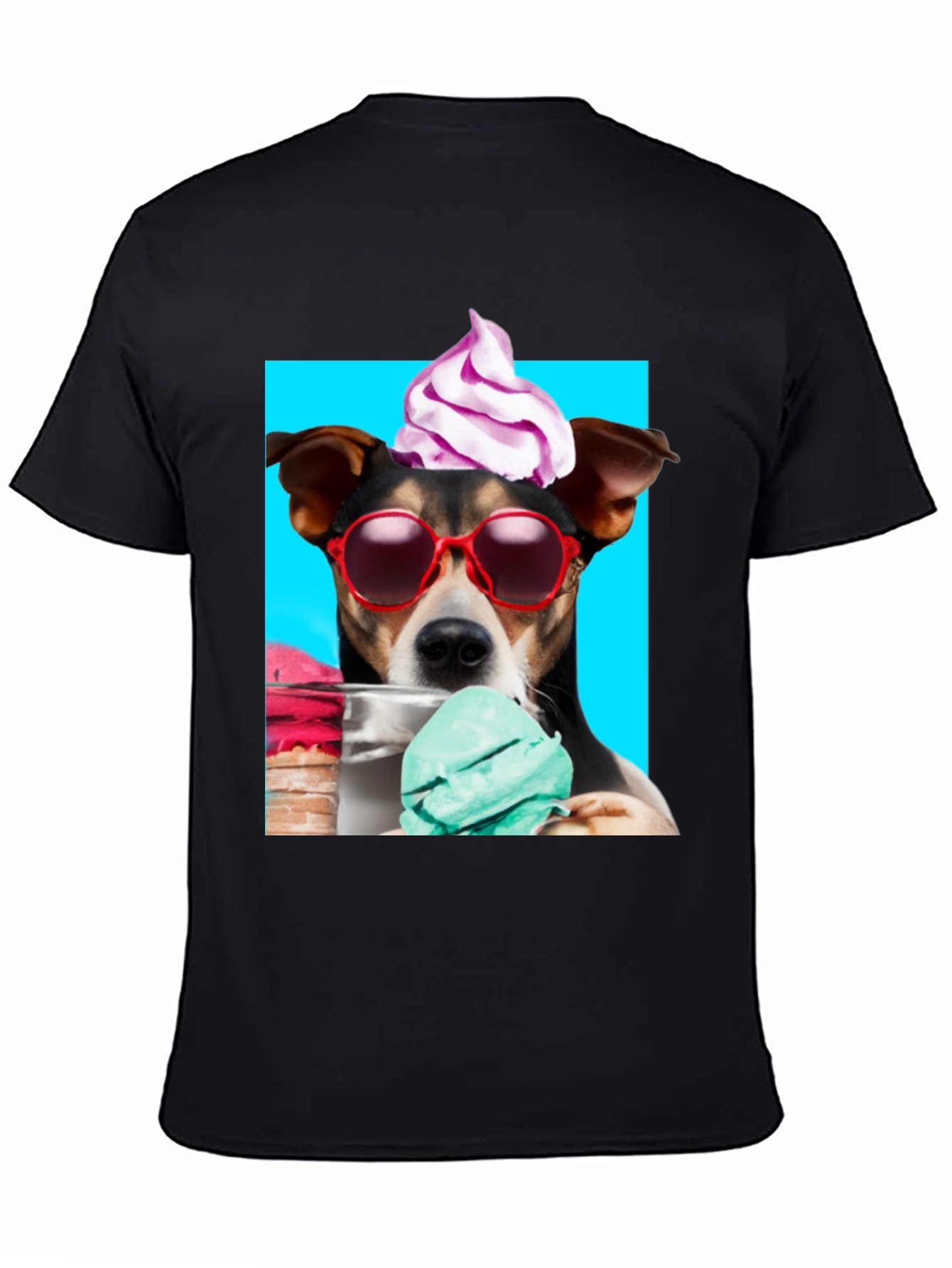 Black Dog with Ice Cream Black Graphic Tee view 4