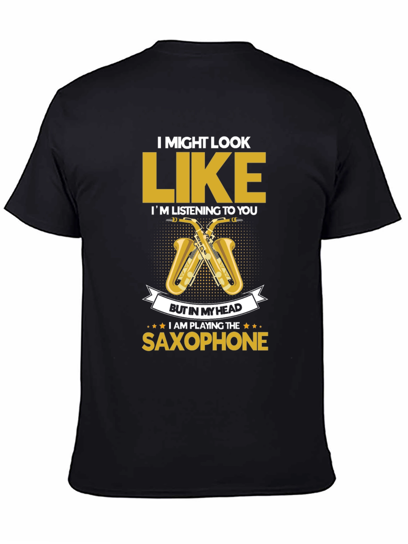 Black Saxophone Player T-Shirt - Musician Novelty Tee view 4