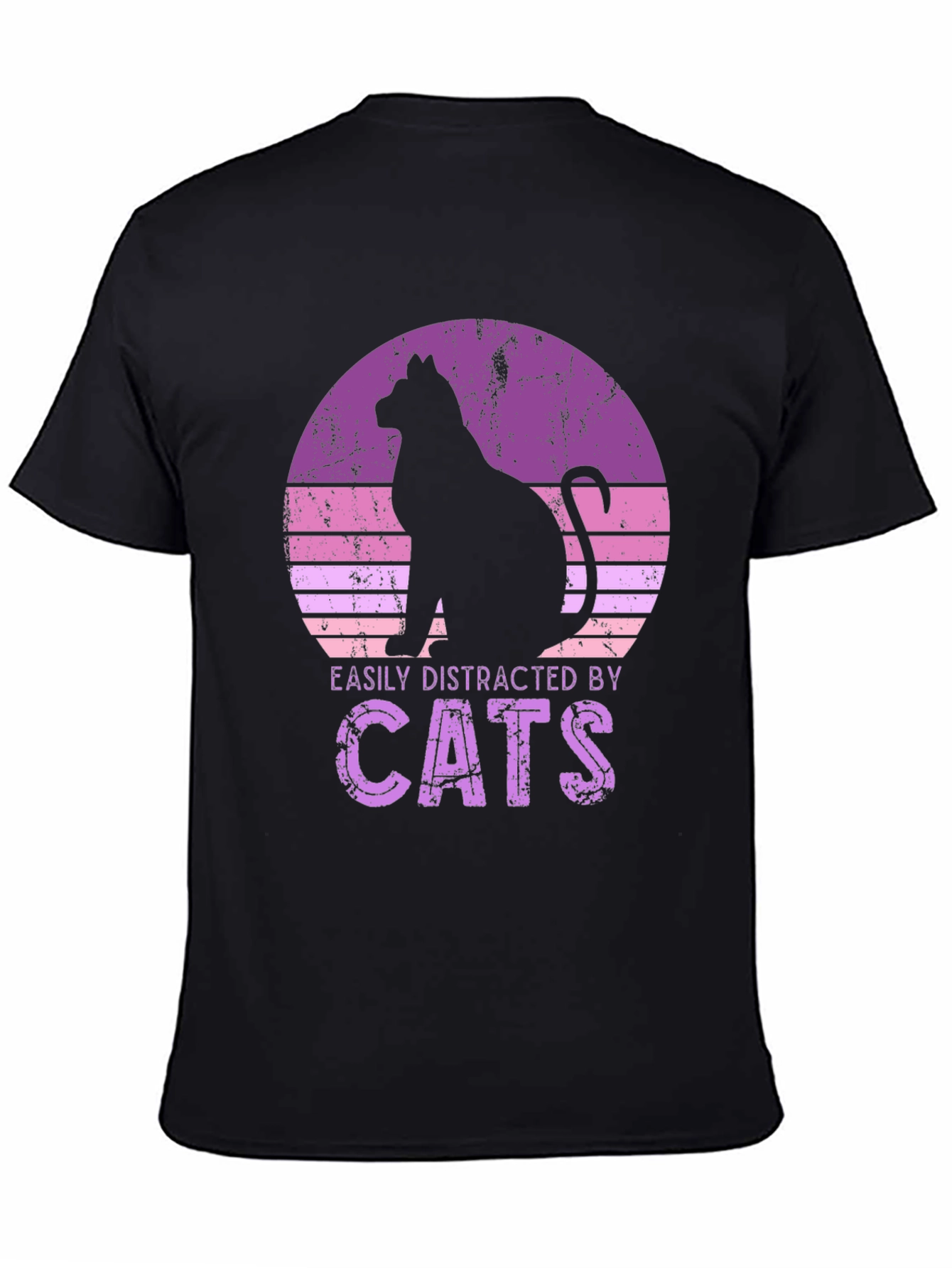 Black Easily Distracted By Cats Black T-Shirt view 4