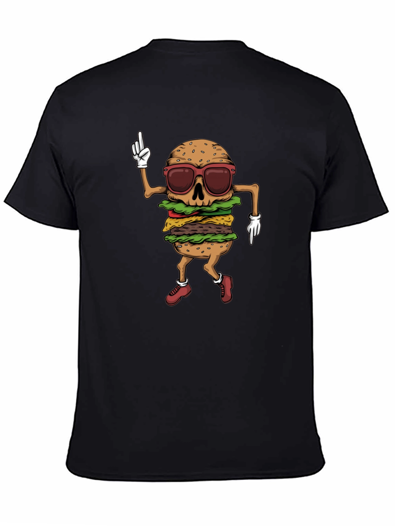 Black Burger Skeleton T-Shirt - Funny Graphic Tee view 4