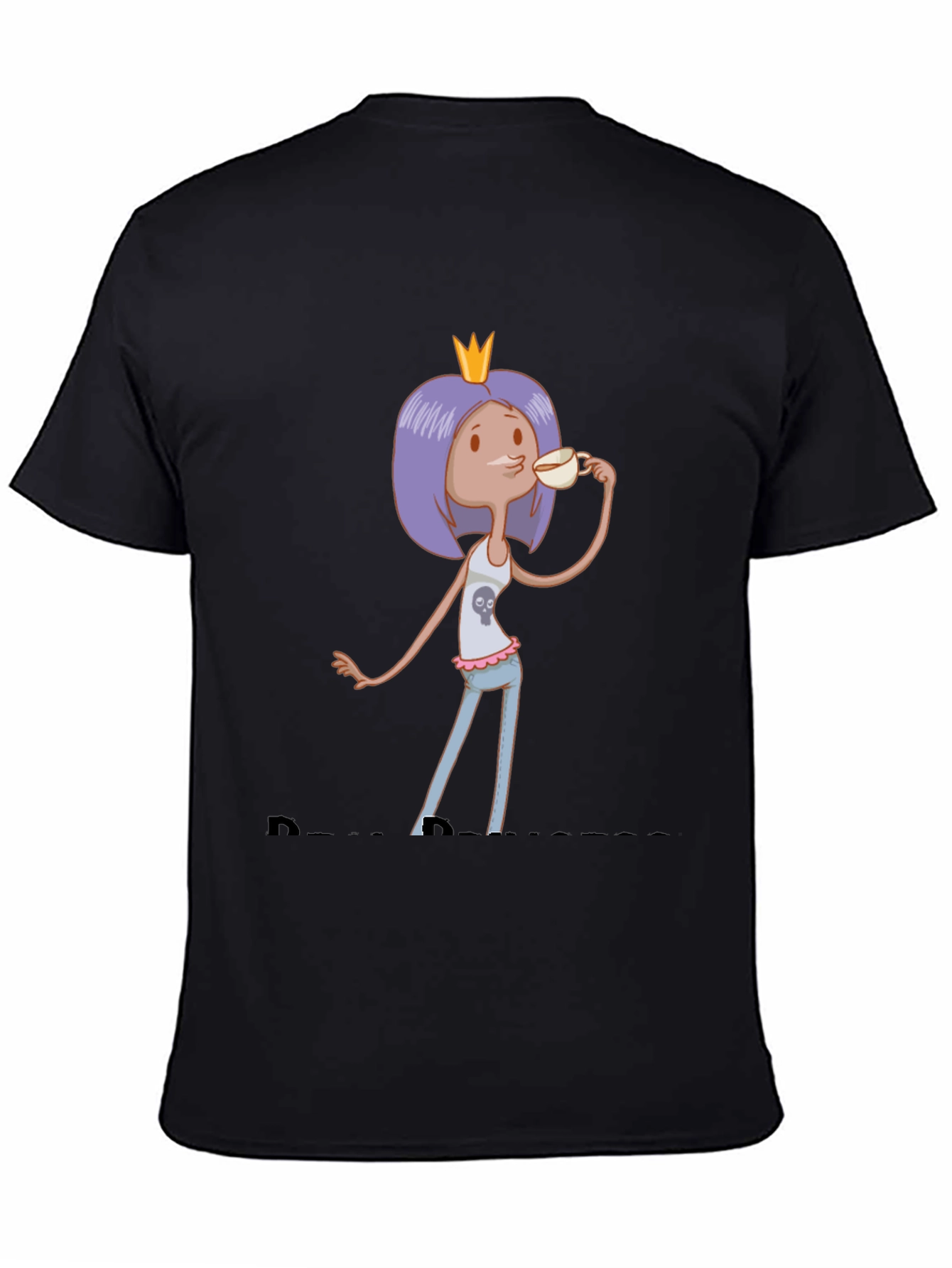 Black Cartoon Princess Tea Party T-Shirt view 4