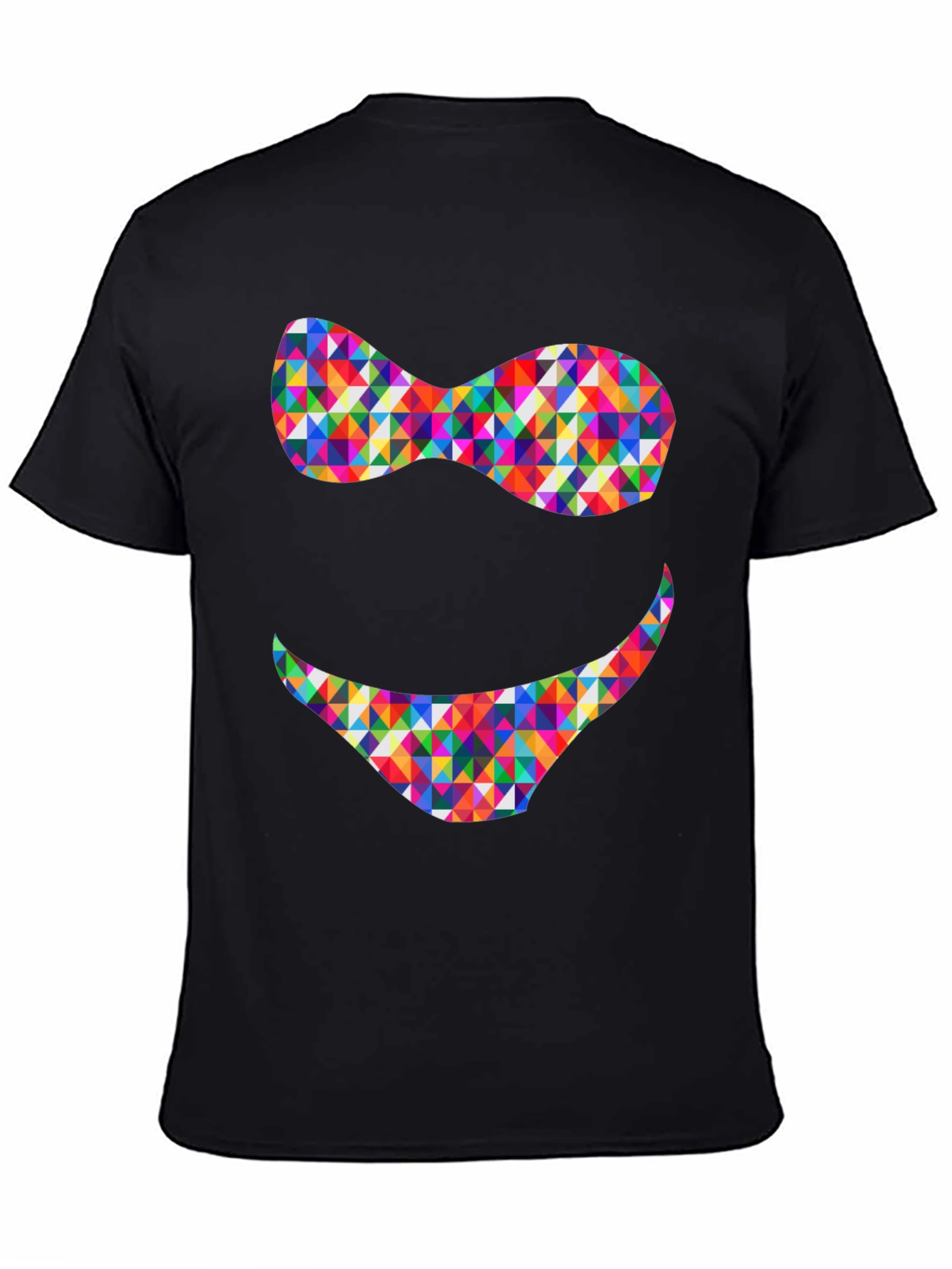 Black Colorful Triangle Smile Graphic Tee - Soft Cotton Blend view 4