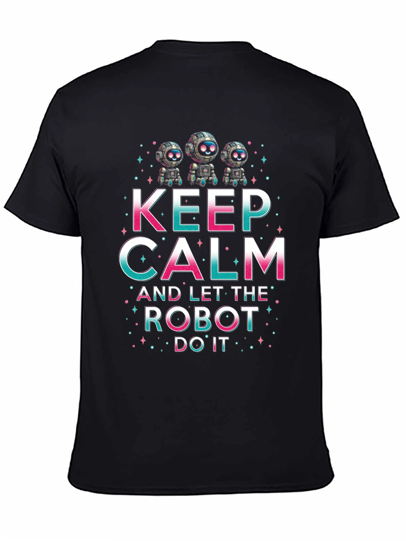 Black Keep Calm Robot T-Shirt - Funny Graphic Tee view 4