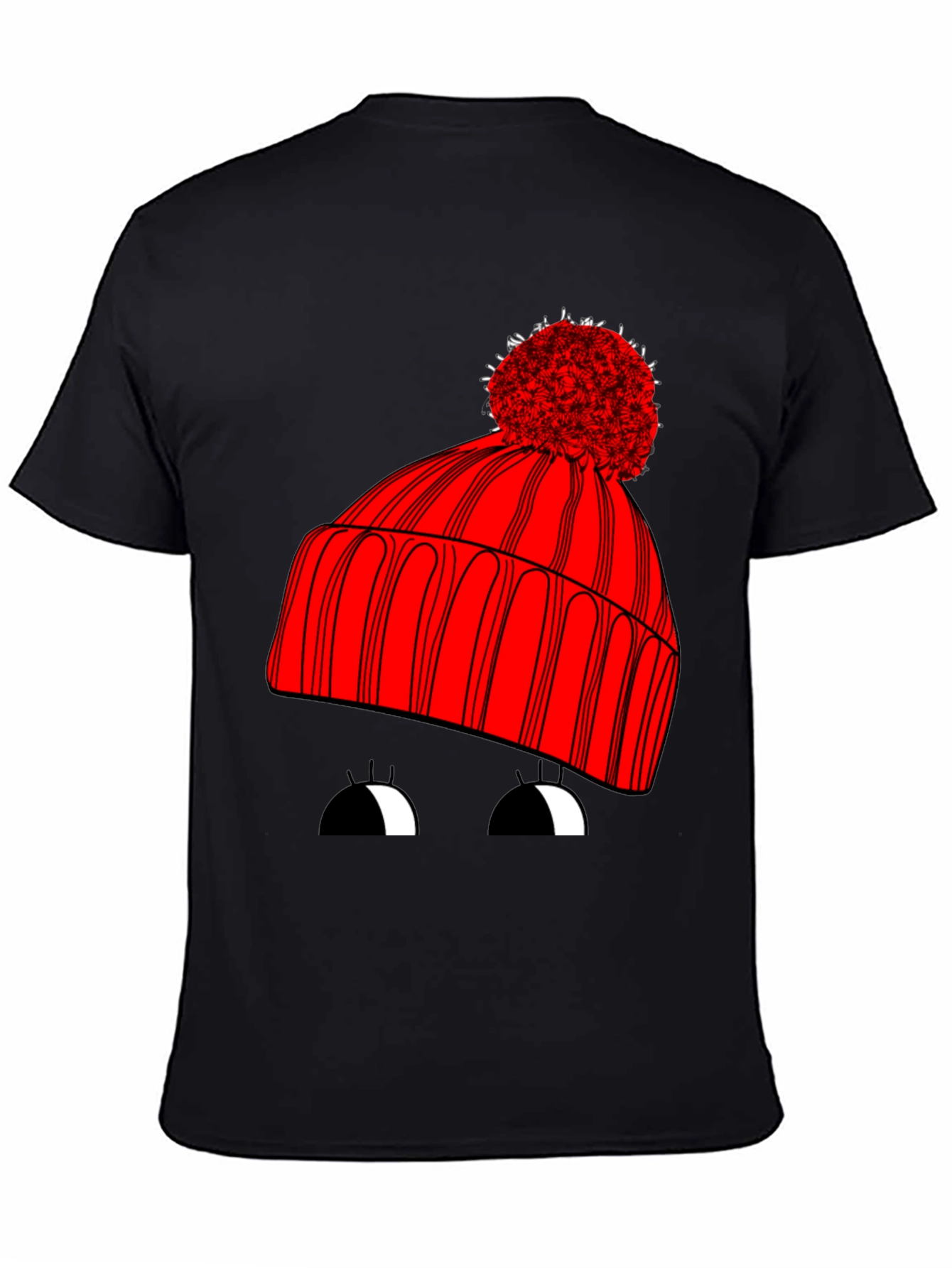 Black Whimsical Winter Hat Graphic Tee - Unisex Black T-Shirt view 4