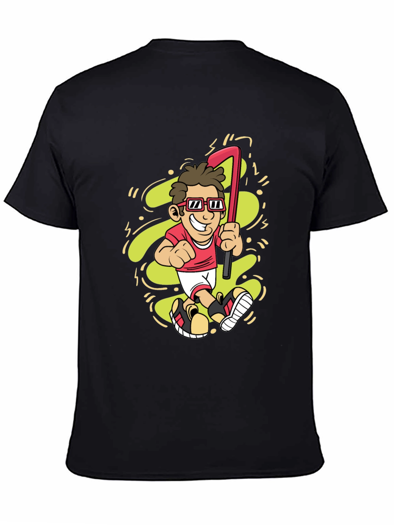 Black Cartoon Golfer Graphic Tee - Black Casual T-Shirt view 4