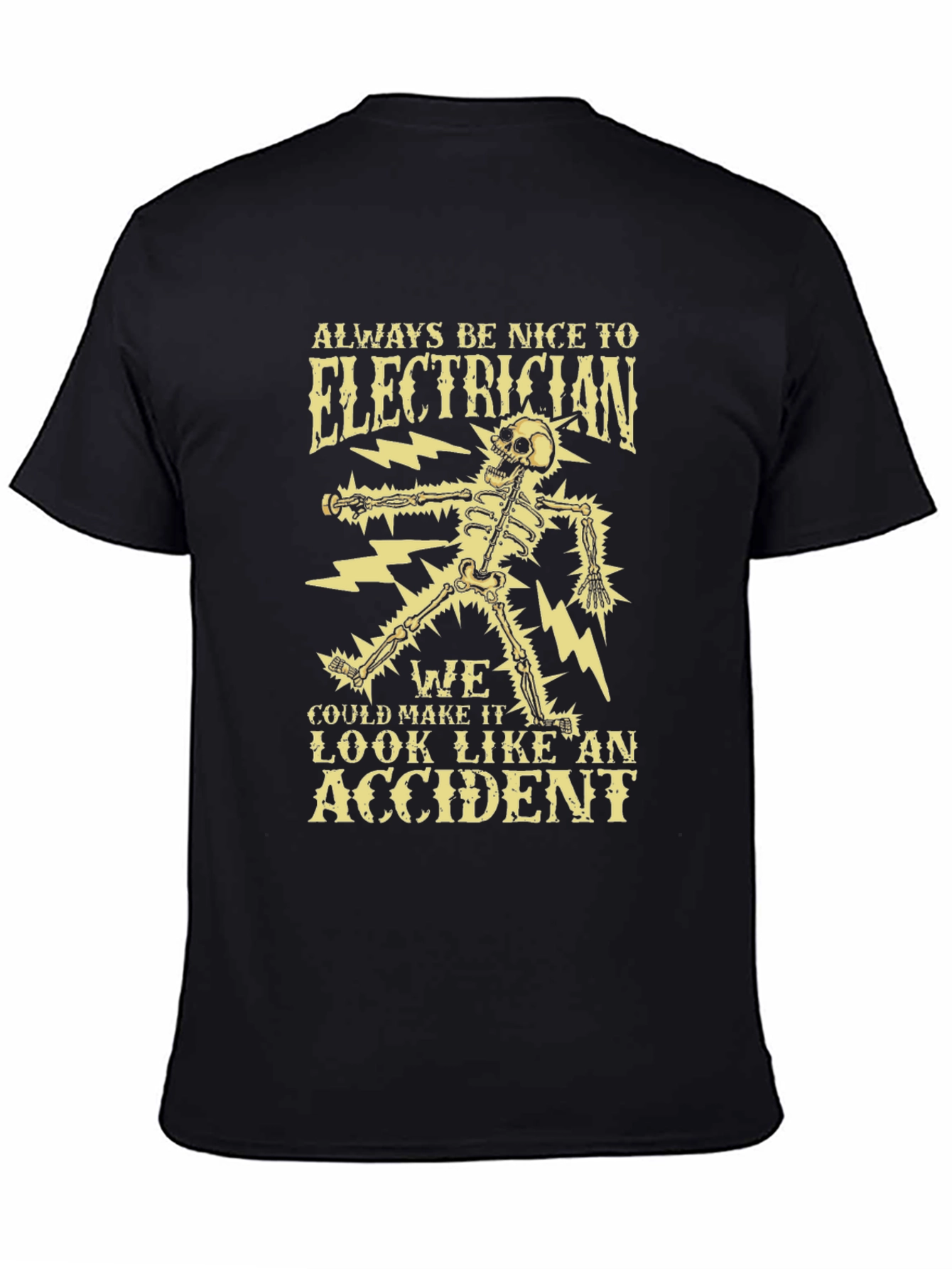 Black Electrician Skeleton Humor Graphic Tee view 4