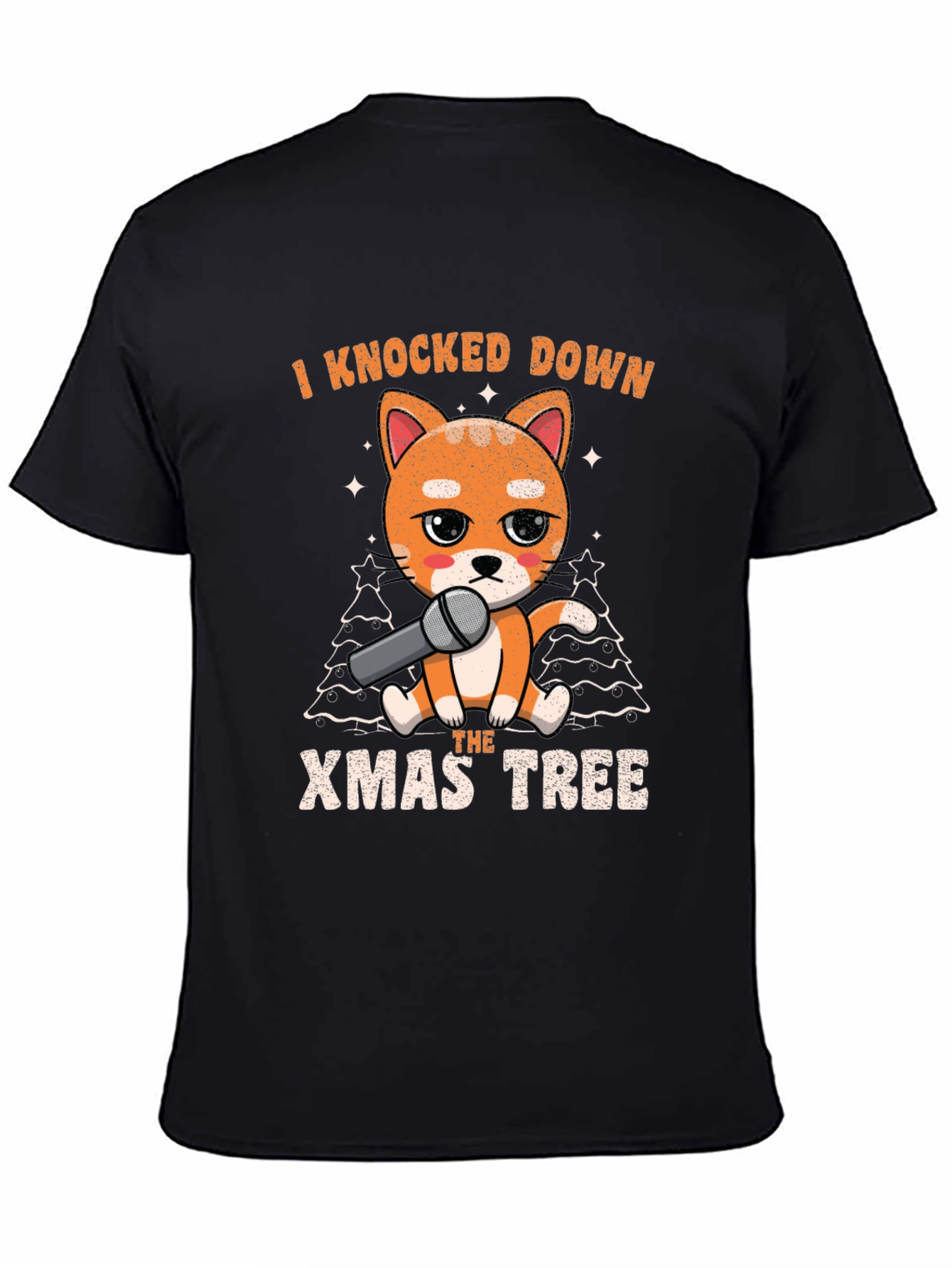Black Funny Christmas Cat Knocked Down Xmas Tree T-Shirt view 4