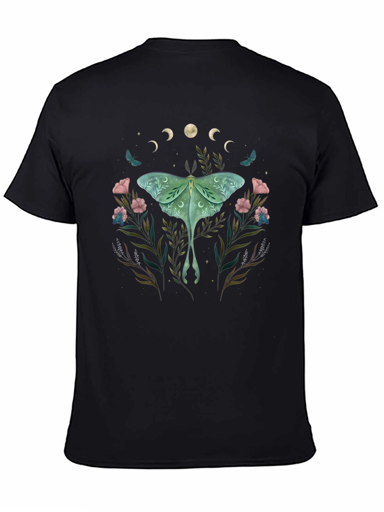 Black Luna Moth Floral T-Shirt view 4