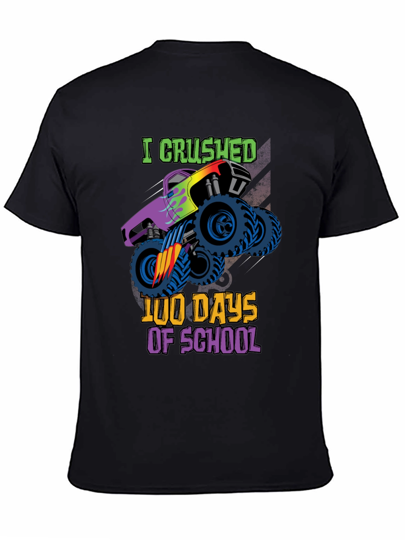 Black Crushed 100 Days of School Monster Truck T-Shirt view 4