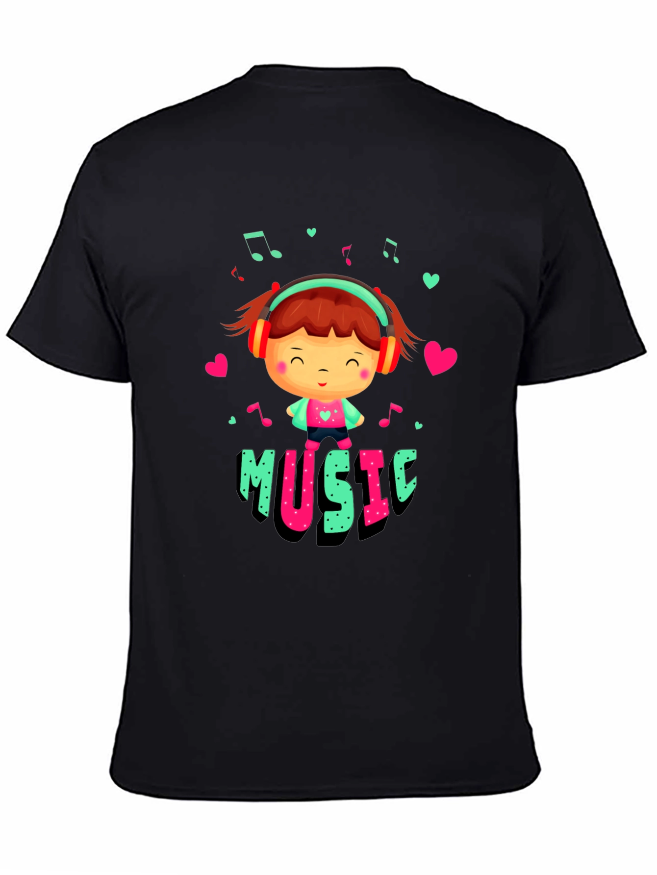 Black Cute Music Lover Graphic T-Shirt view 4