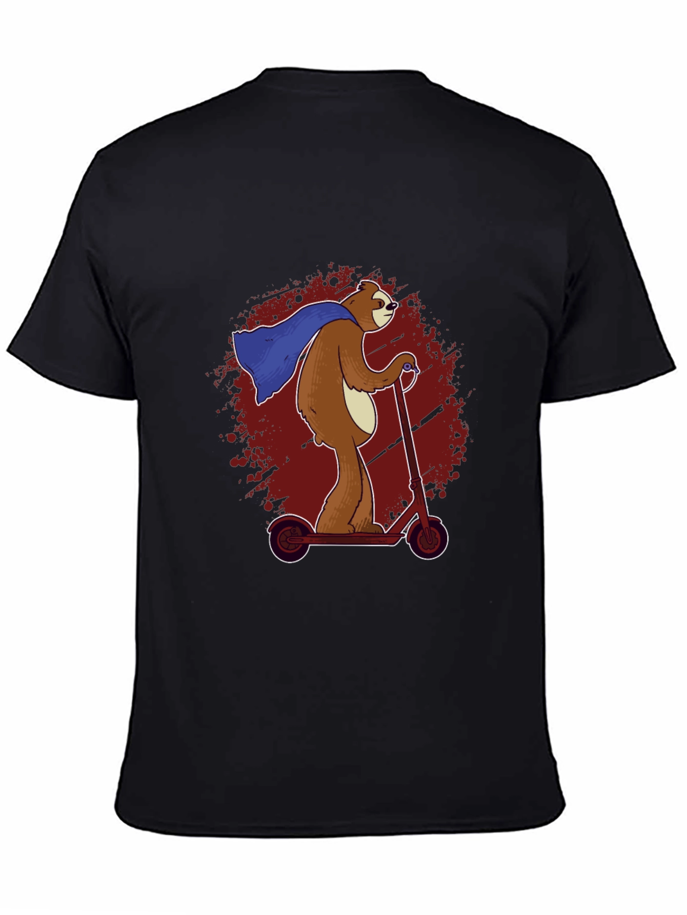 Black Superhero Sloth Scooter T-Shirt -  Funny Sloth Cape Design view 4