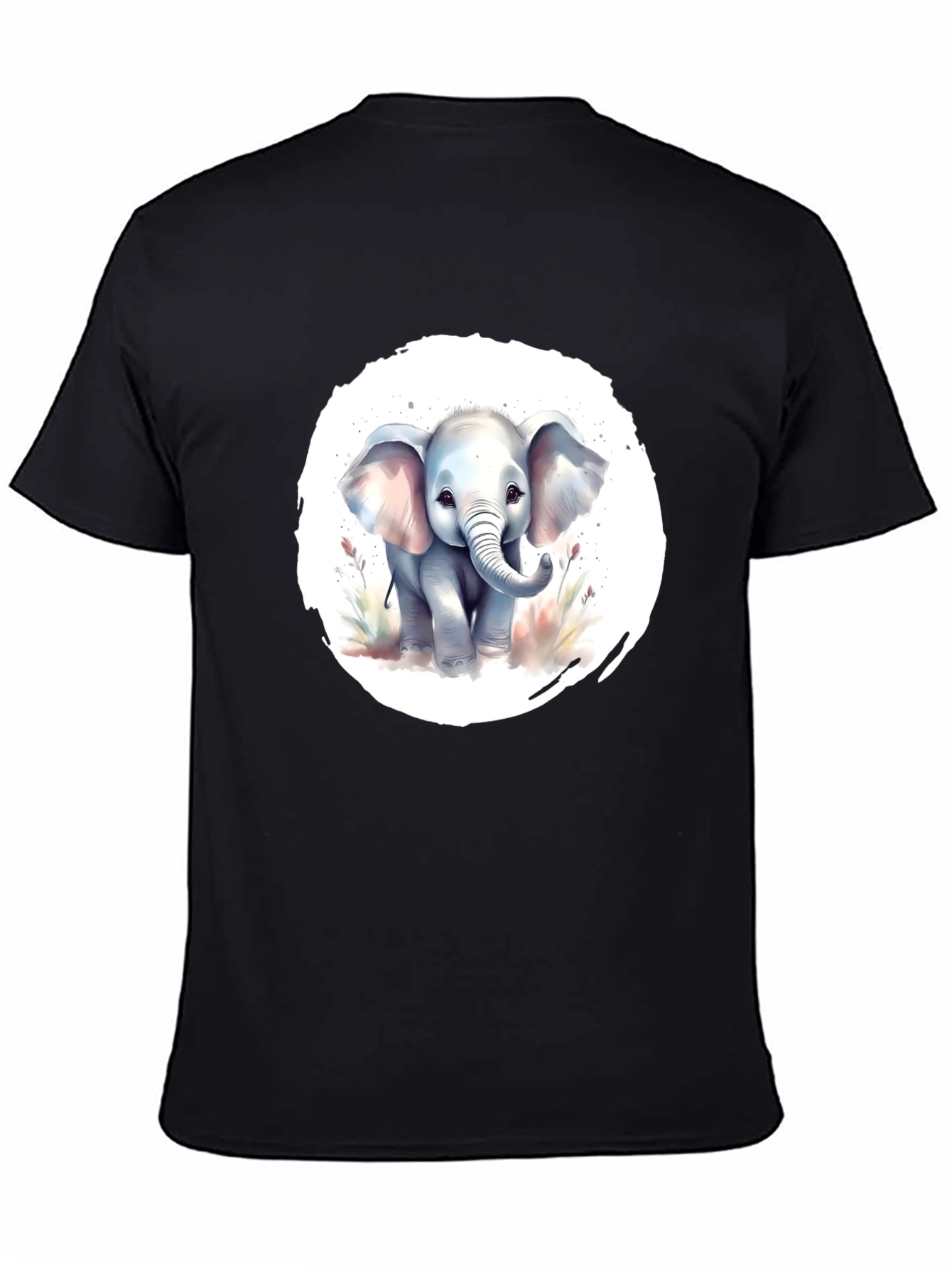 Black Cute Baby Elephant Graphic T-Shirt view 4