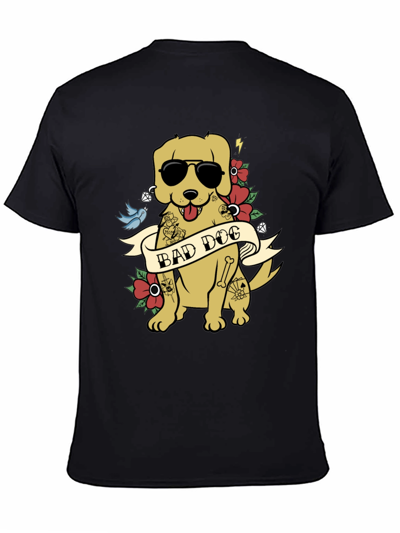 Bad Dog Graphic Tee - Funny Tattooed Dog T-Shirt - 4