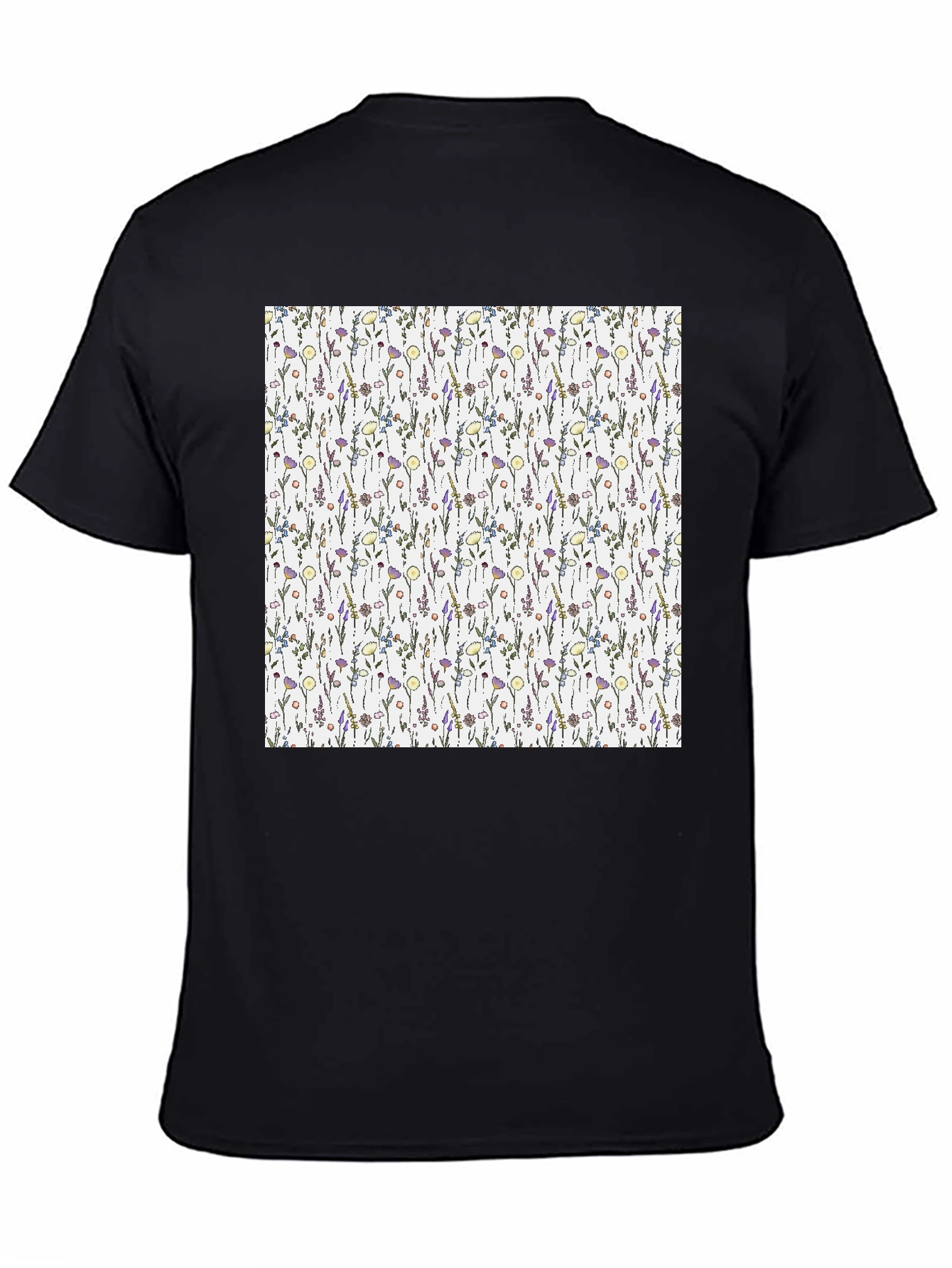 Black Floral Pattern T-Shirt - Black Casual Tee view 4