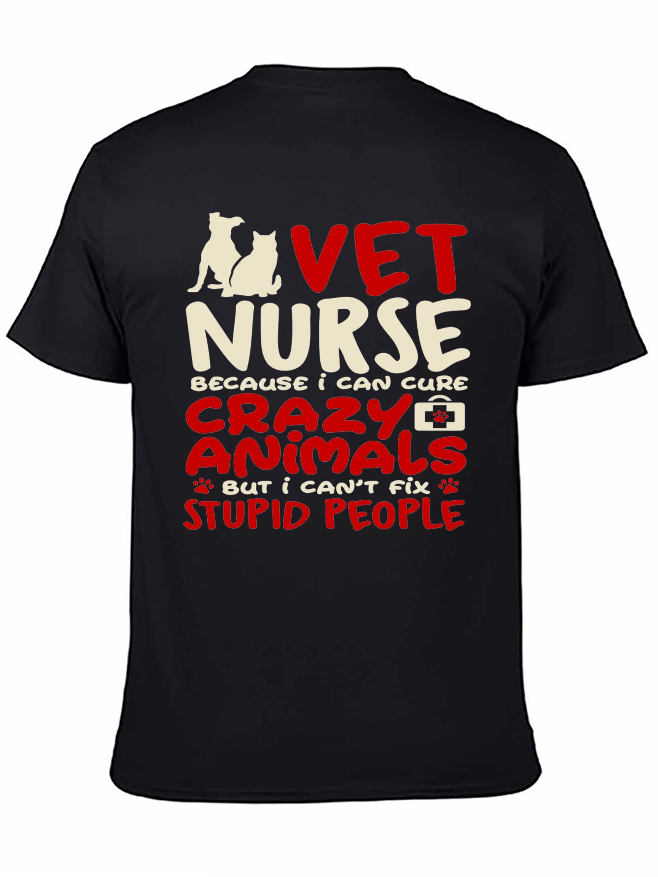 Black Vet Nurse T-Shirt: Cure Animals, Not Stupid People view 4