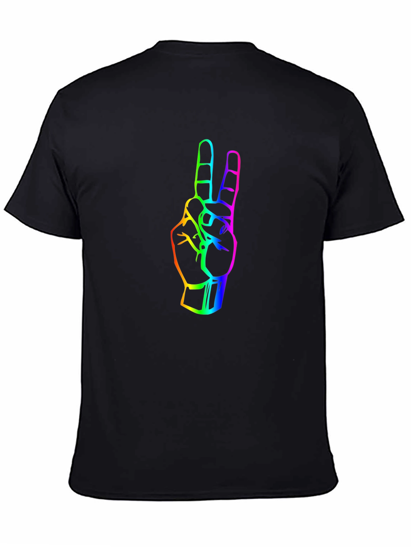 Black Rainbow Peace Sign Graphic Tee - Black Cotton T-Shirt view 4