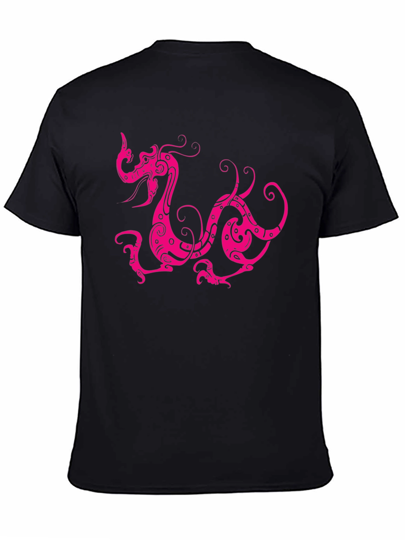 Black Black T-Shirt with Pink Dragon Design view 4