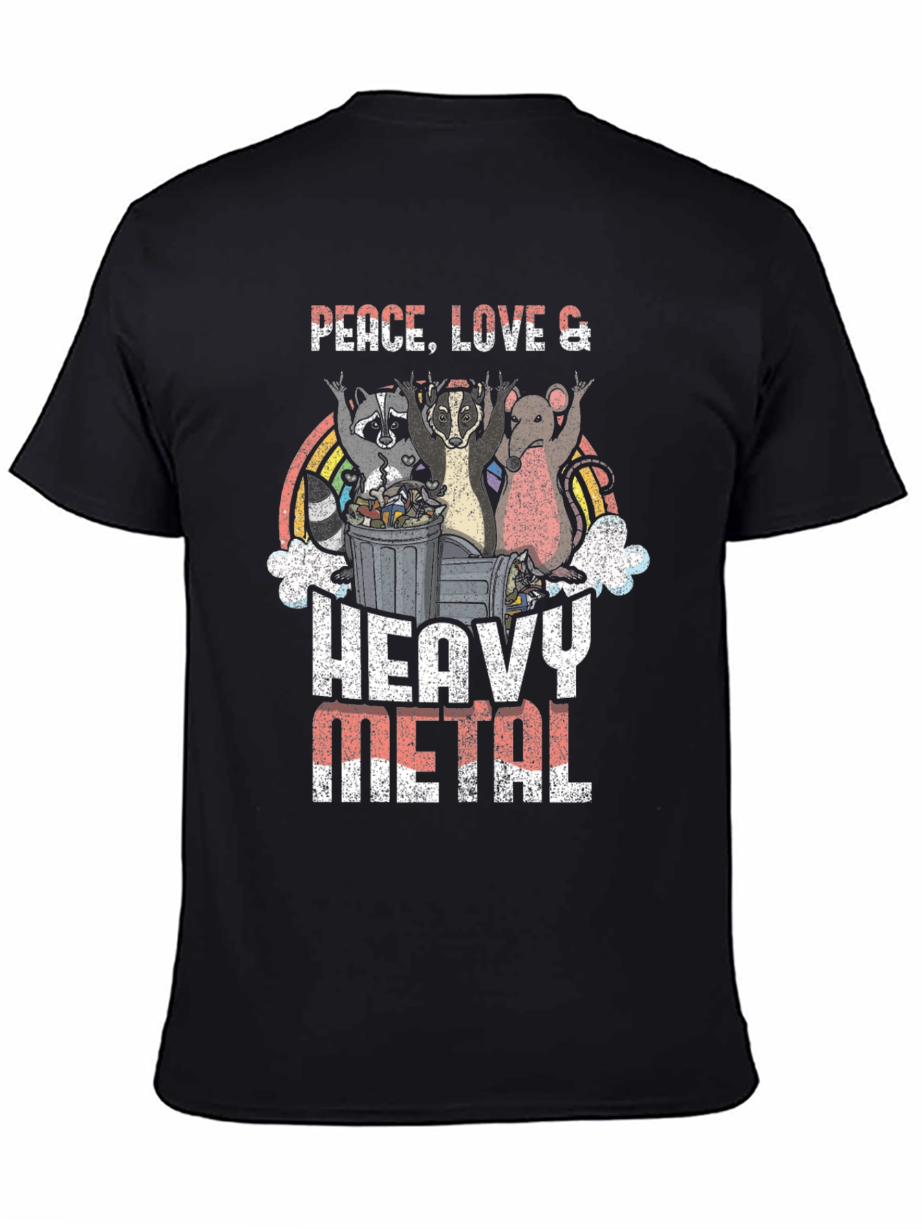 Black Peace, Love, Heavy Metal Graphic T-Shirt view 4