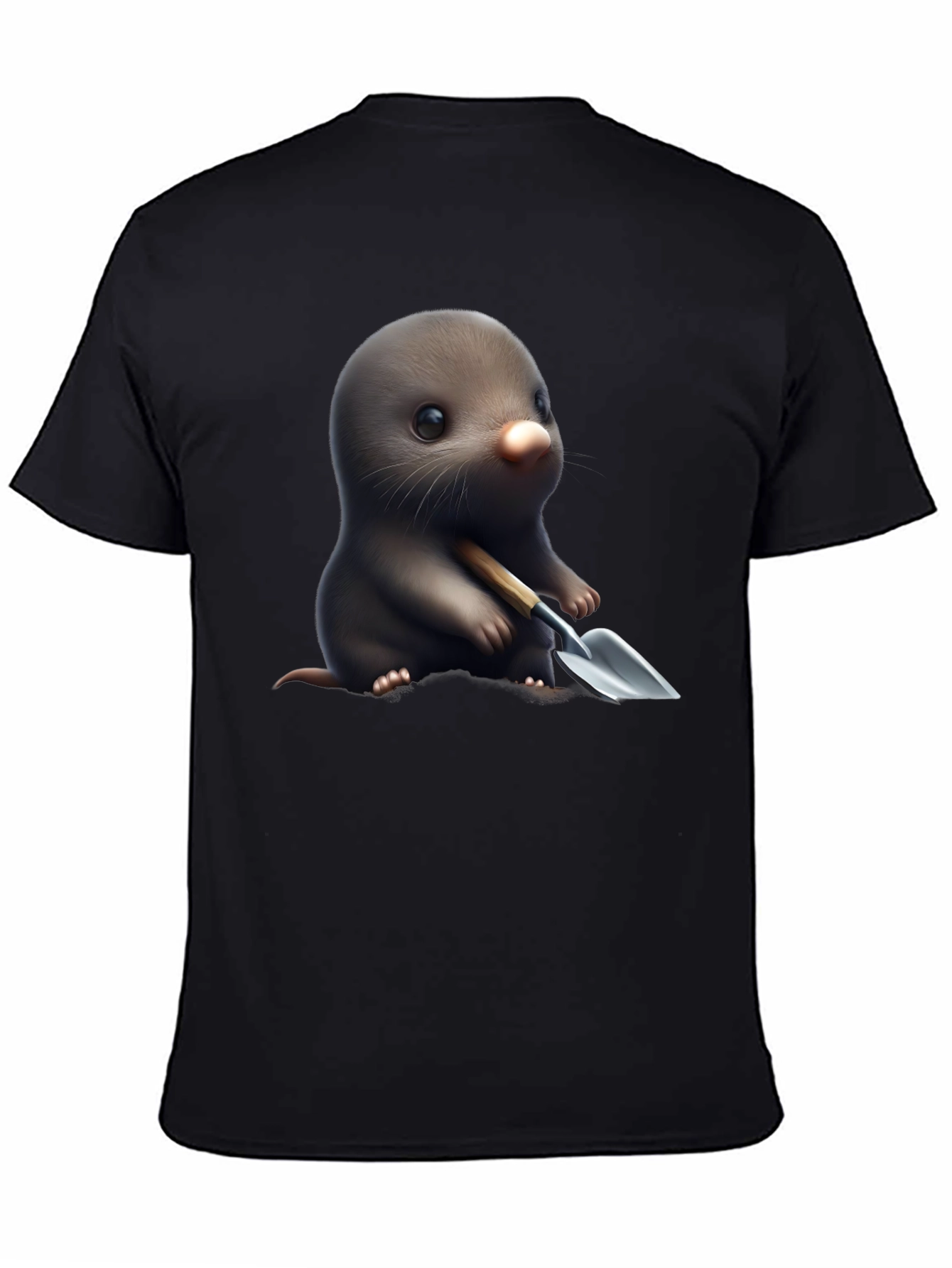 Black Cute Mole with Shovel Graphic T-Shirt view 4