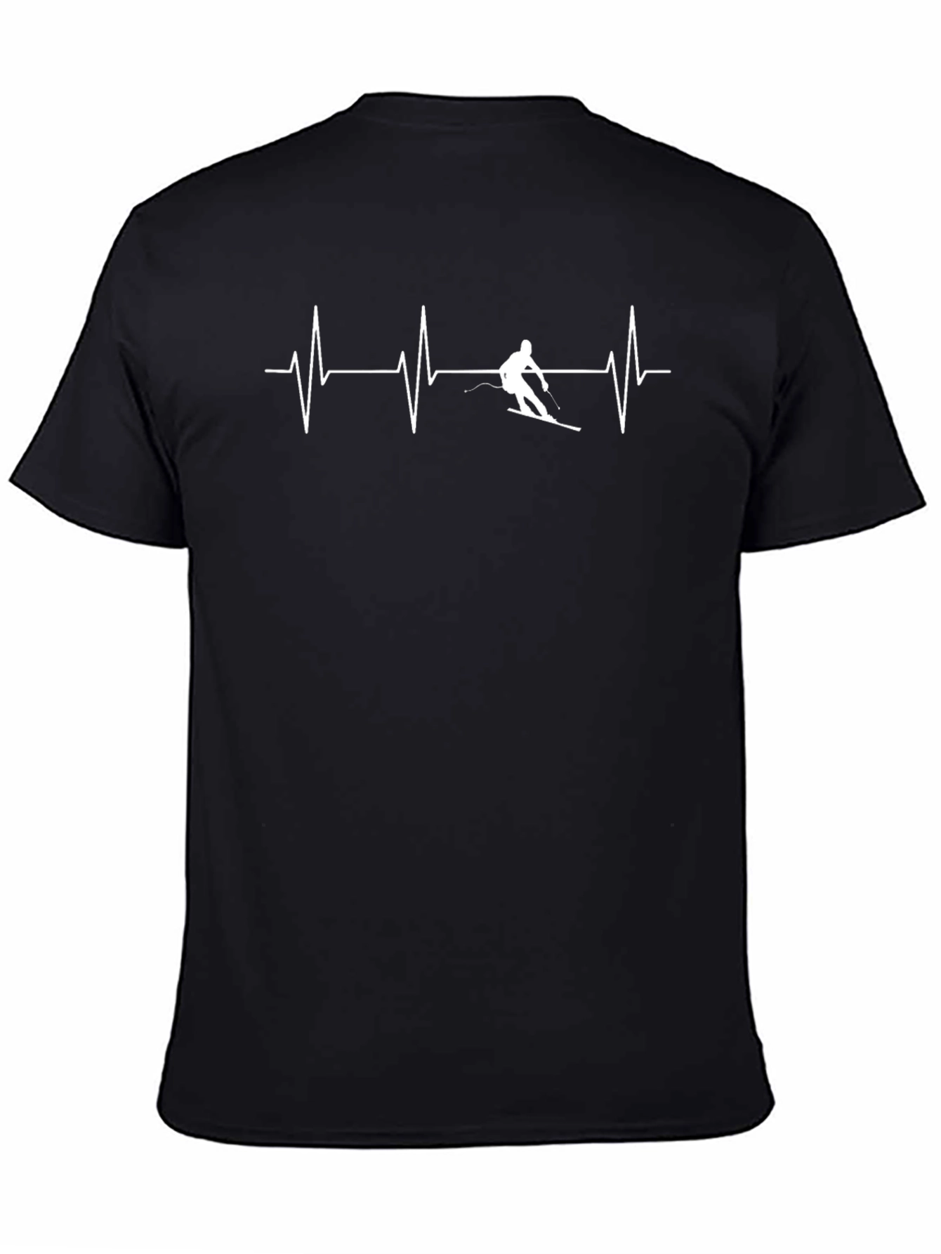 Black Skier Heartbeat Graphic Tee - Black Cotton T-Shirt view 4