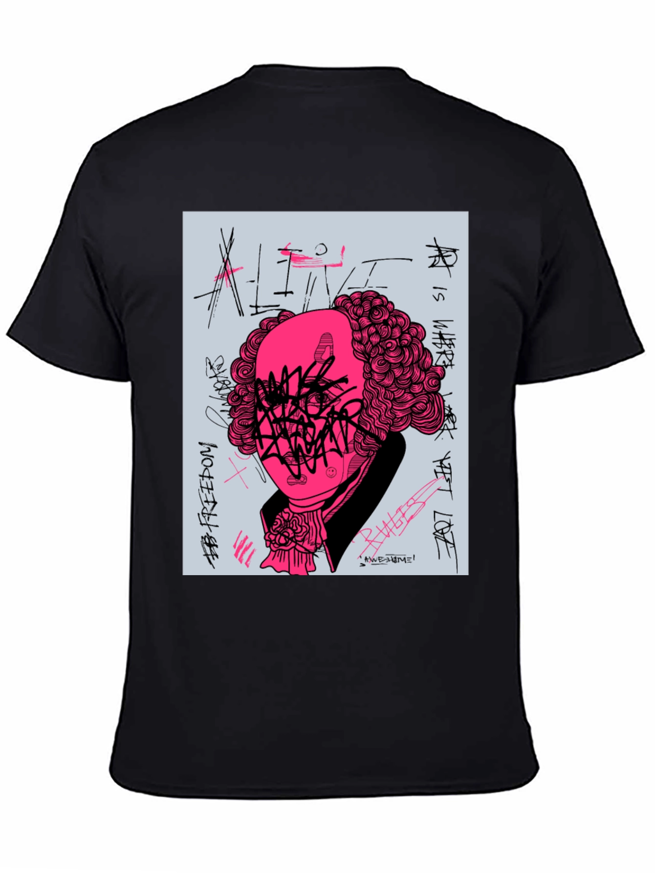 Black Graphic Print T-Shirt - Street Art Design view 4