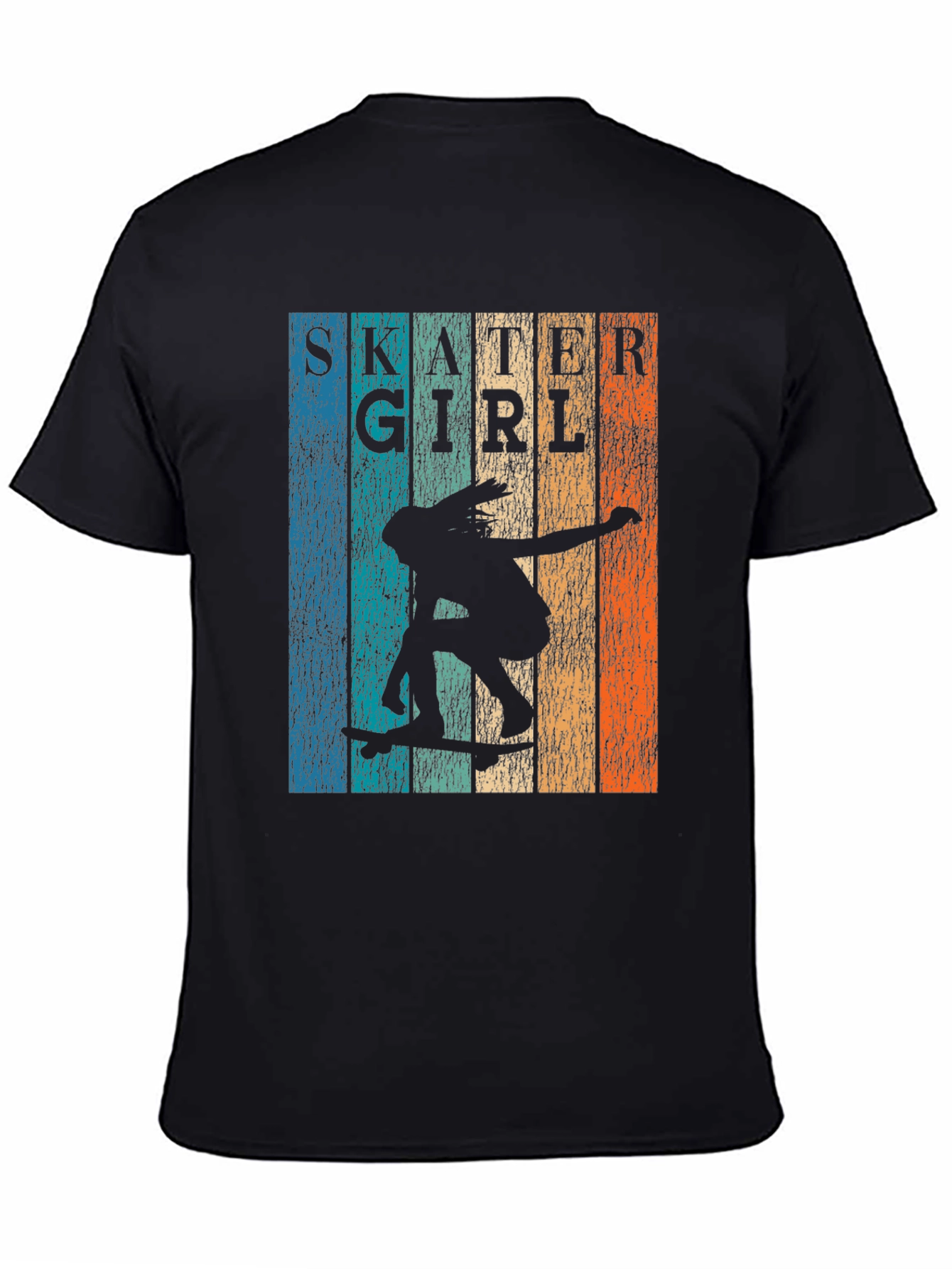 Black Skater Girl Retro Graphic T-Shirt view 4
