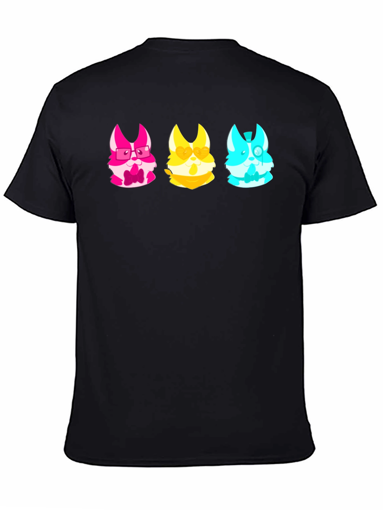 Black Trendy Tee with Kawaii Animal Character Trio view 4
