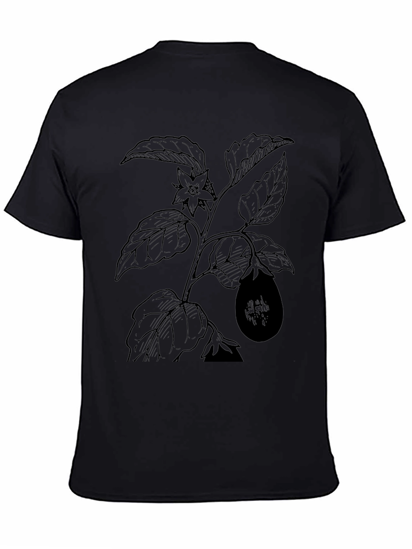 Botanical Eggplant Print Black T-Shirt - 4