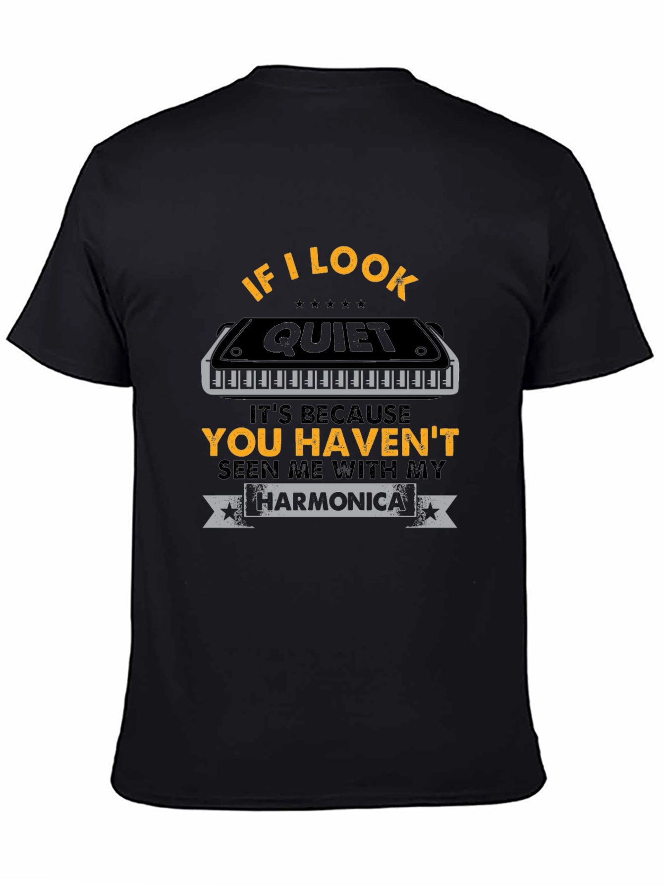 Black If I Look Quiet Harmonica T-Shirt view 4