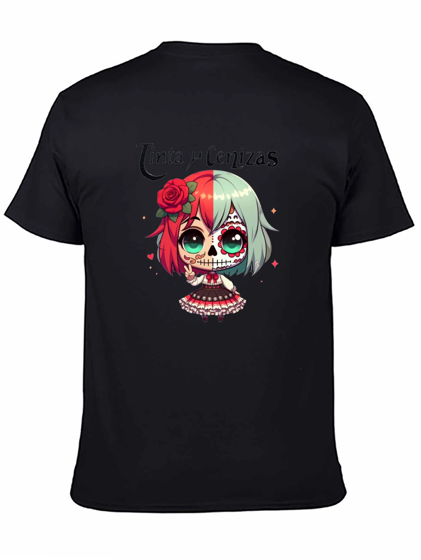 Black Sugar Skull Girl Anime T-Shirt view 4