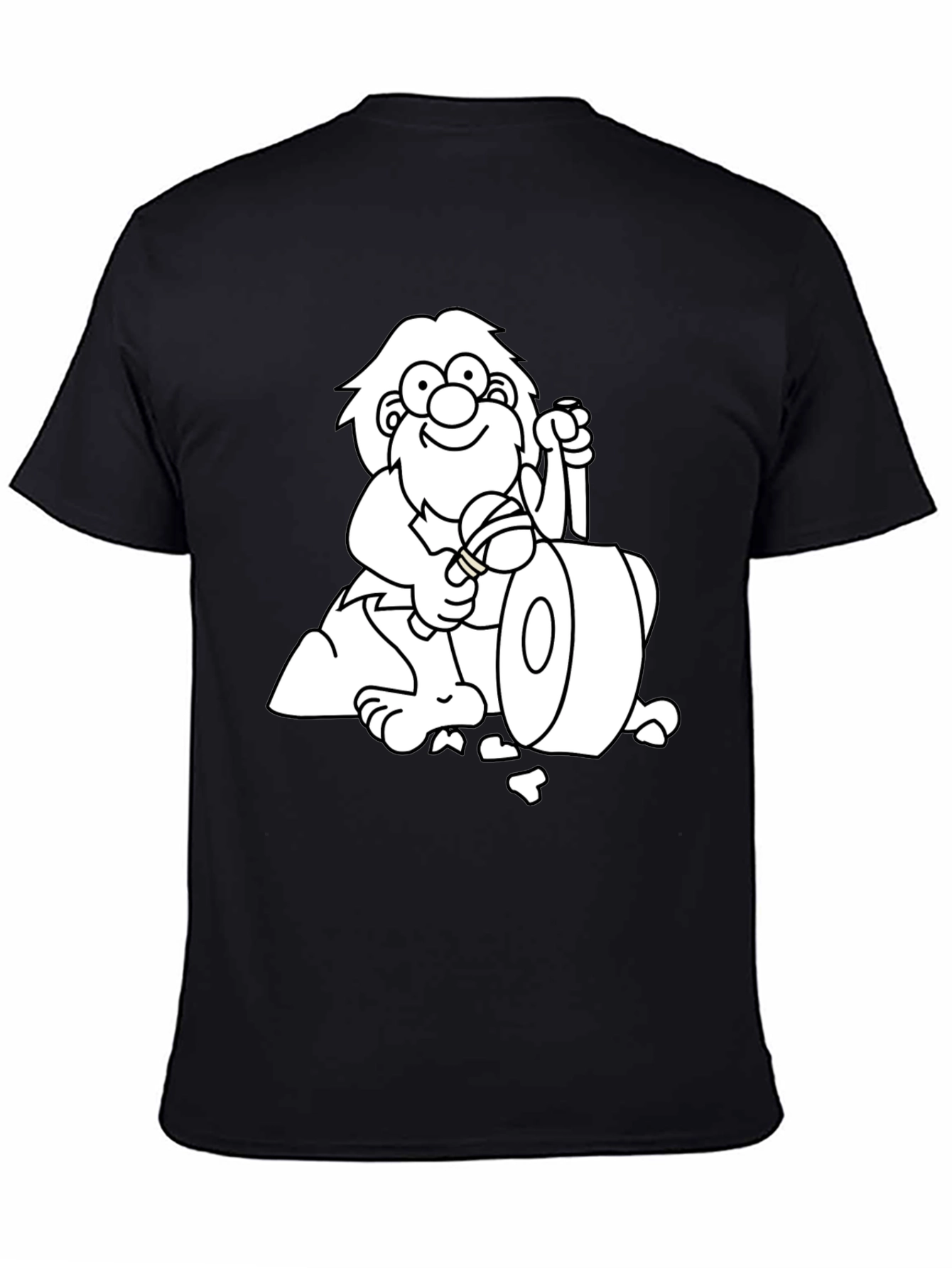 Black Cartoon Caveman Graphic Tee - Black view 4