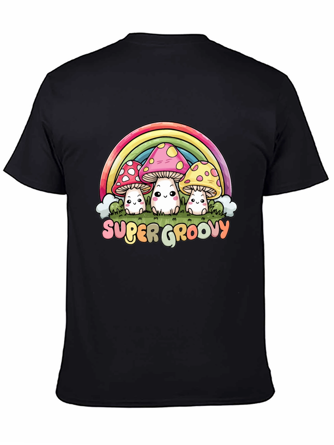 Black Super Groovy Mushroom Rainbow Graphic Tee view 4