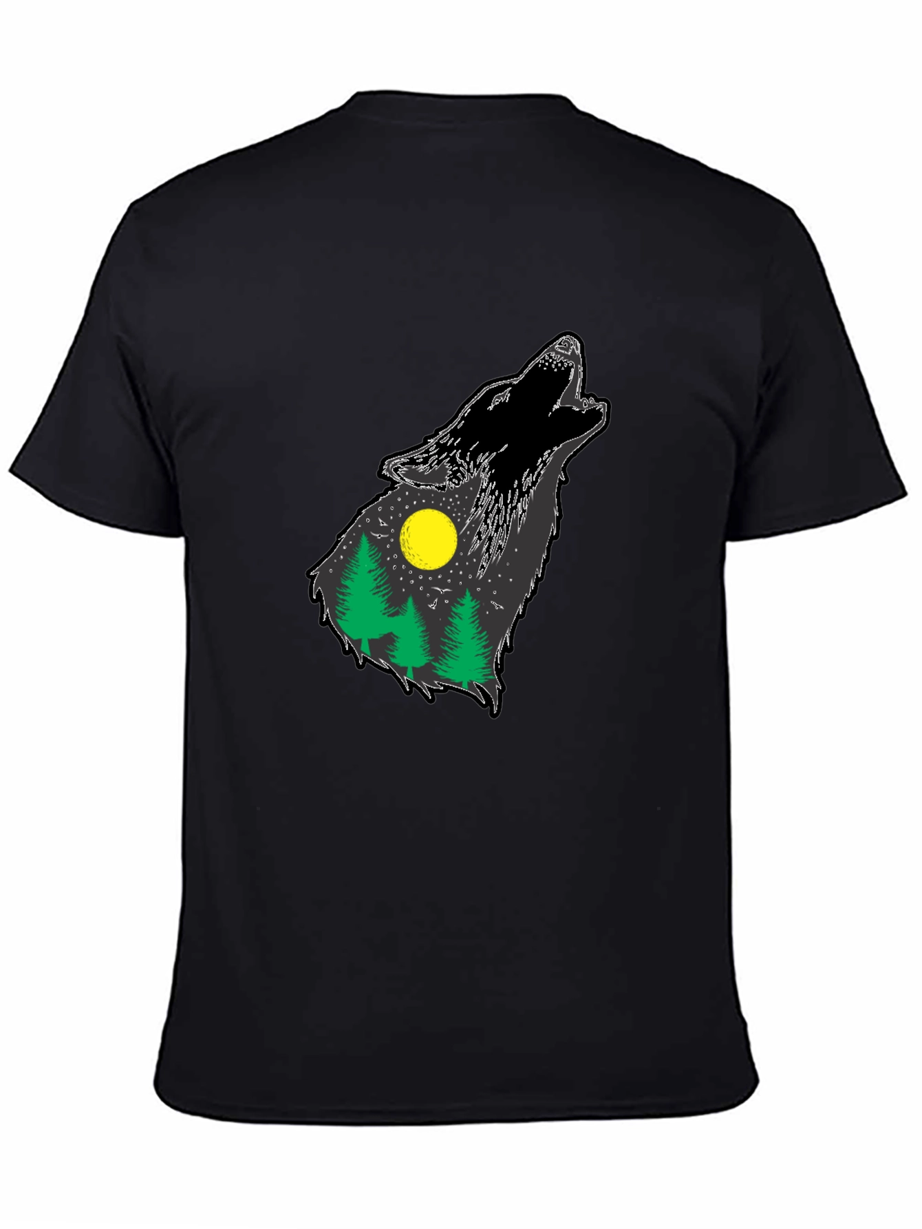 Black Wolf Howling Forest T-Shirt - Black view 4