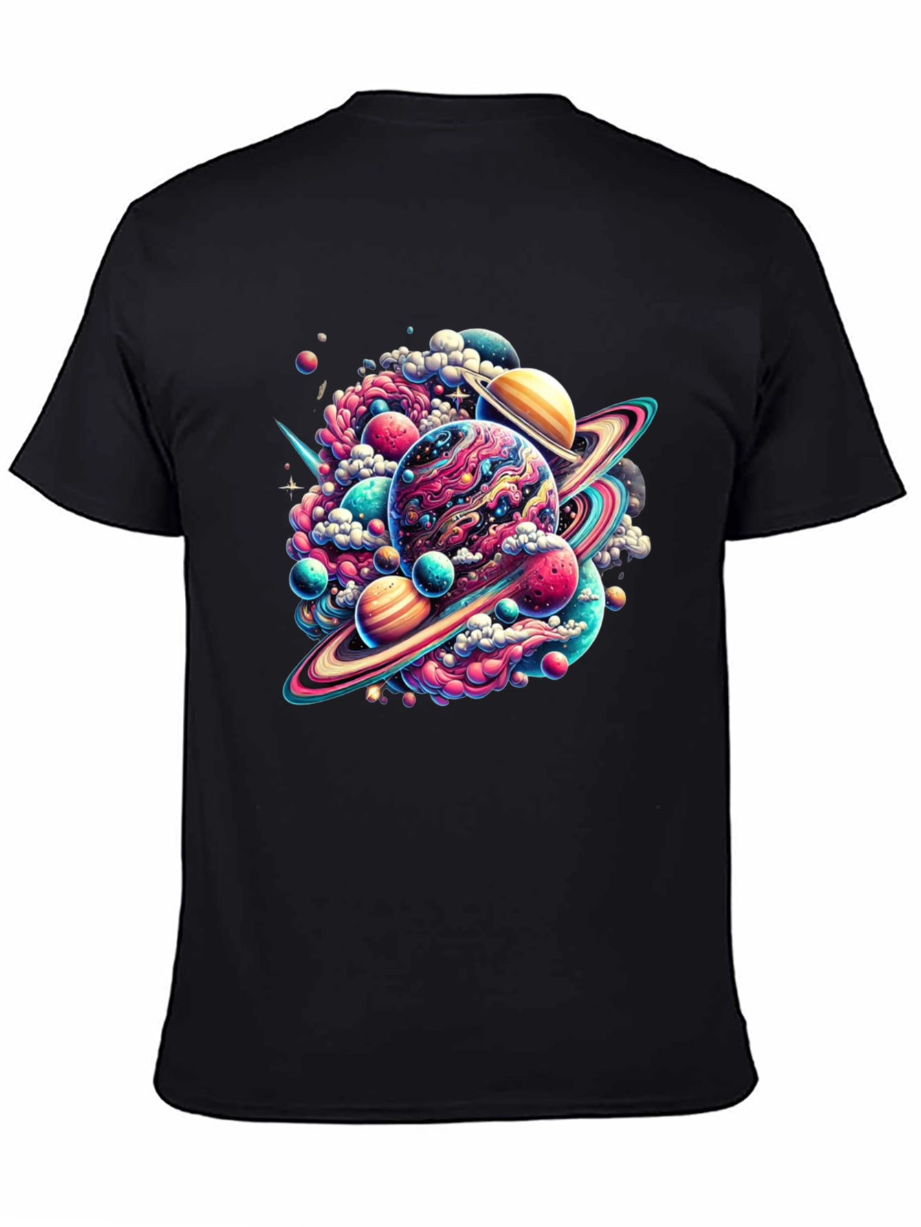 Black Cosmic Planet Graphic Tee - Black Cotton Comfort view 4