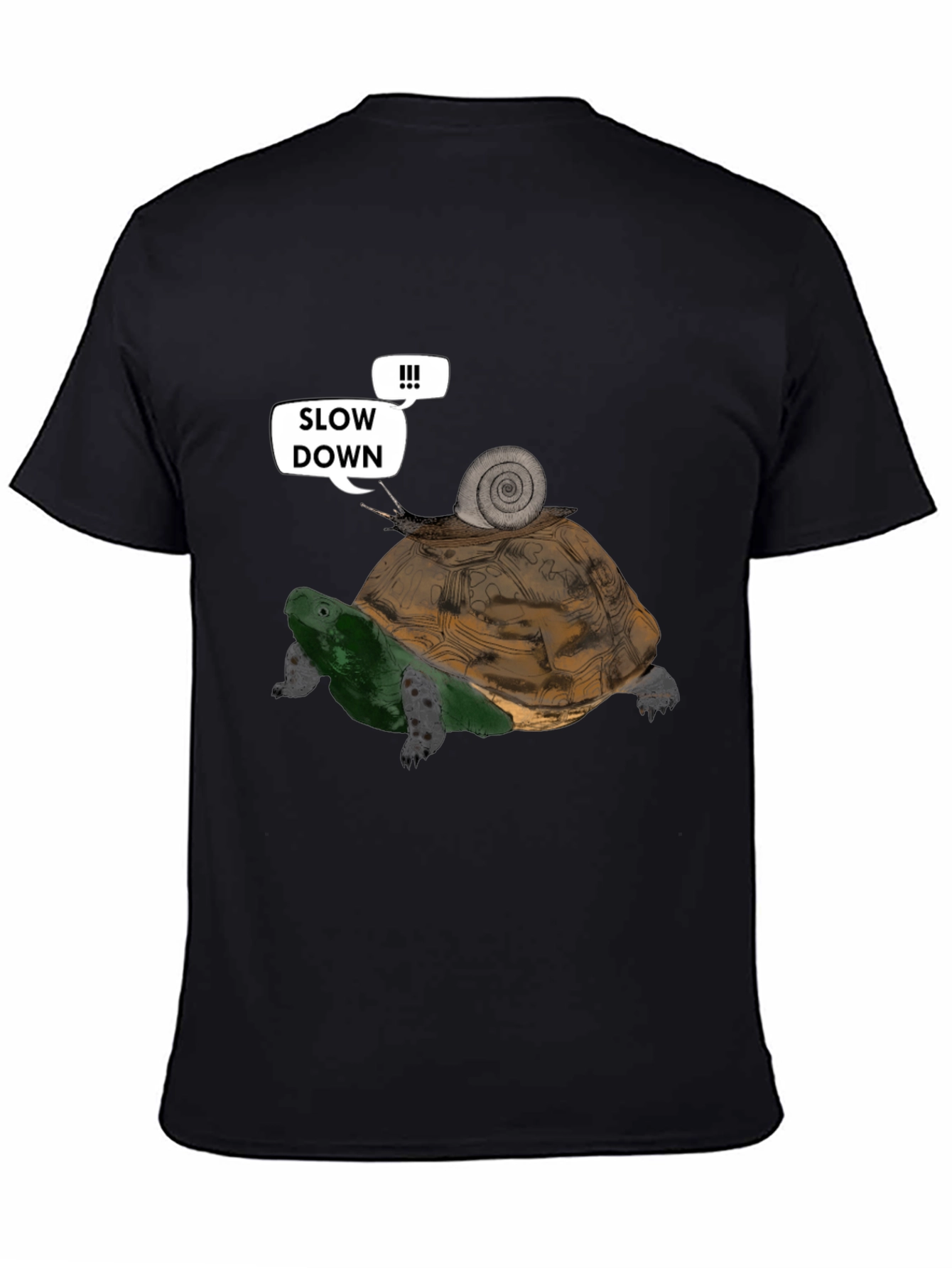 Black Slow Down Funny Turtle and Snail Graphic T-Shirt view 4