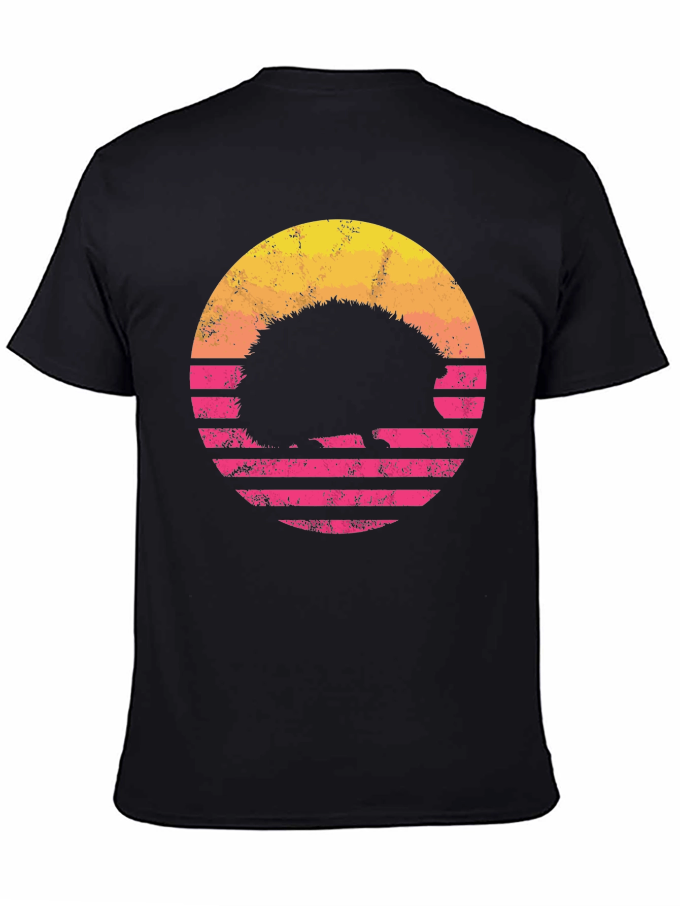 Black Retro Hedgehog Sunset T-Shirt view 4