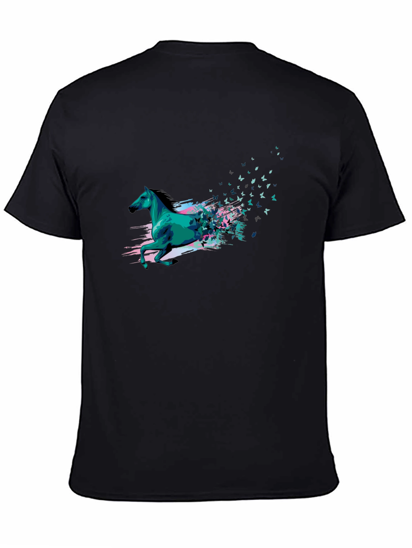 Black Abstract Horse Butterfly T-Shirt - Graphic Tee view 4