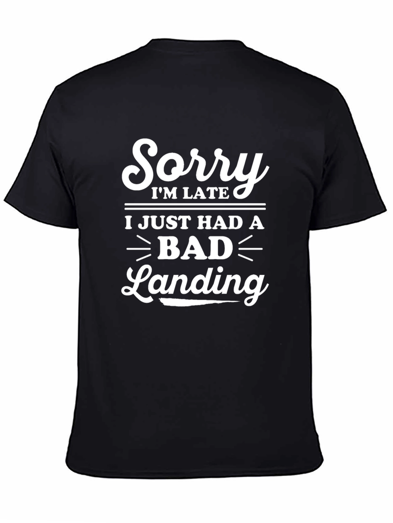Black Funny "Bad Landing" Graphic T-Shirt - Black view 4