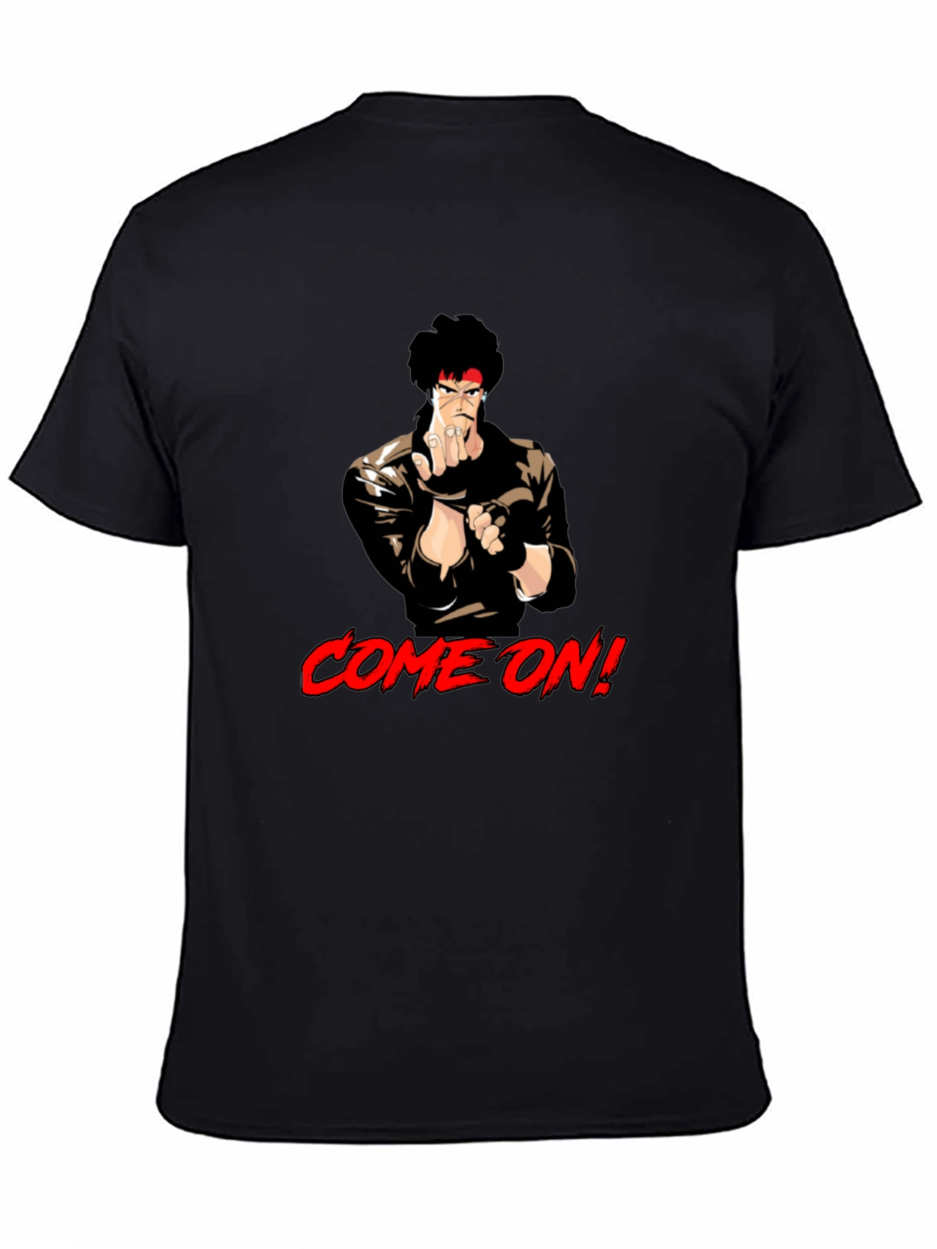 Black Retro Anime Fighter T-Shirt - Come On! view 4