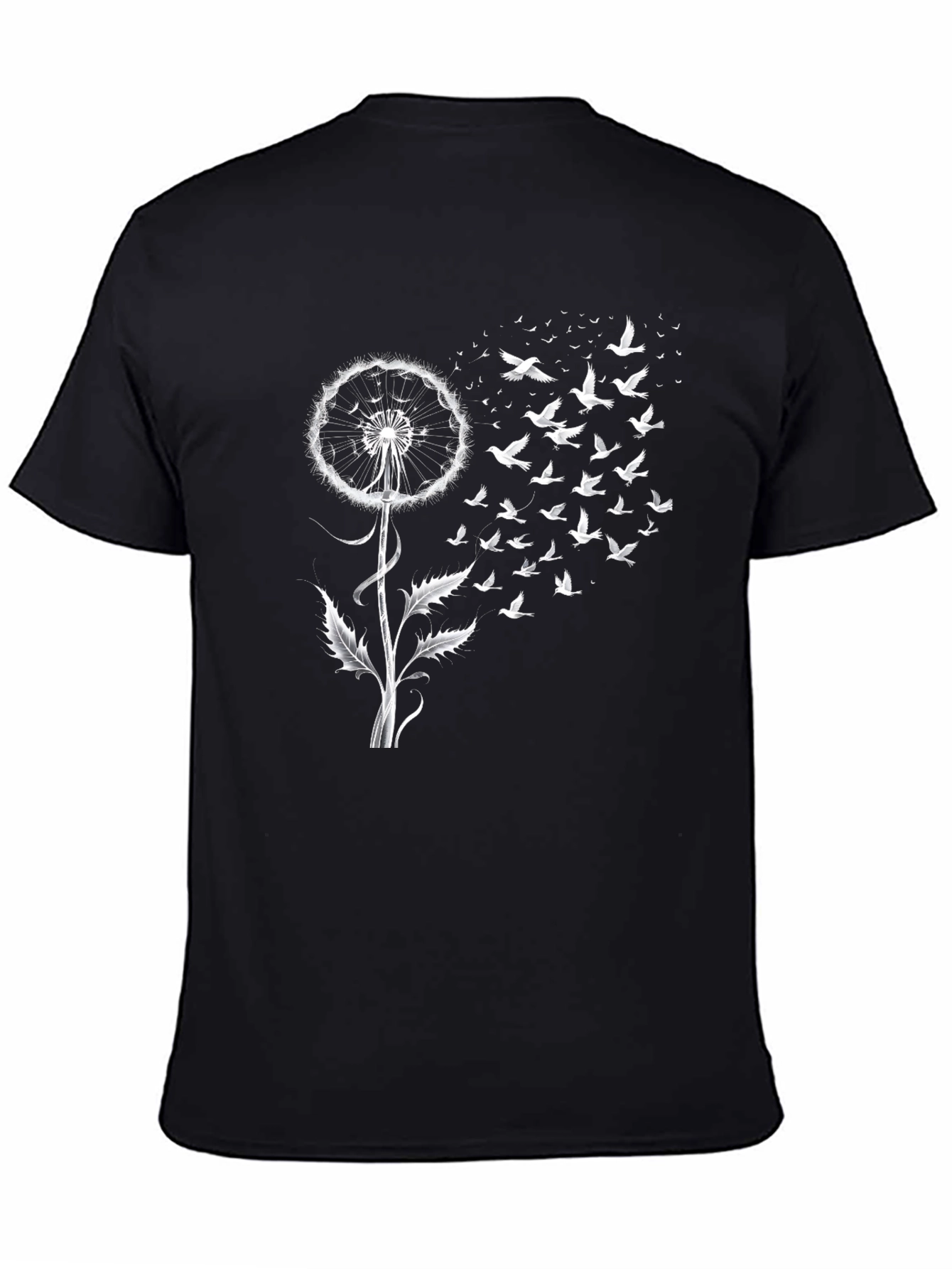 Black Dandelion Bird T-Shirt - Fly Away Tee view 4
