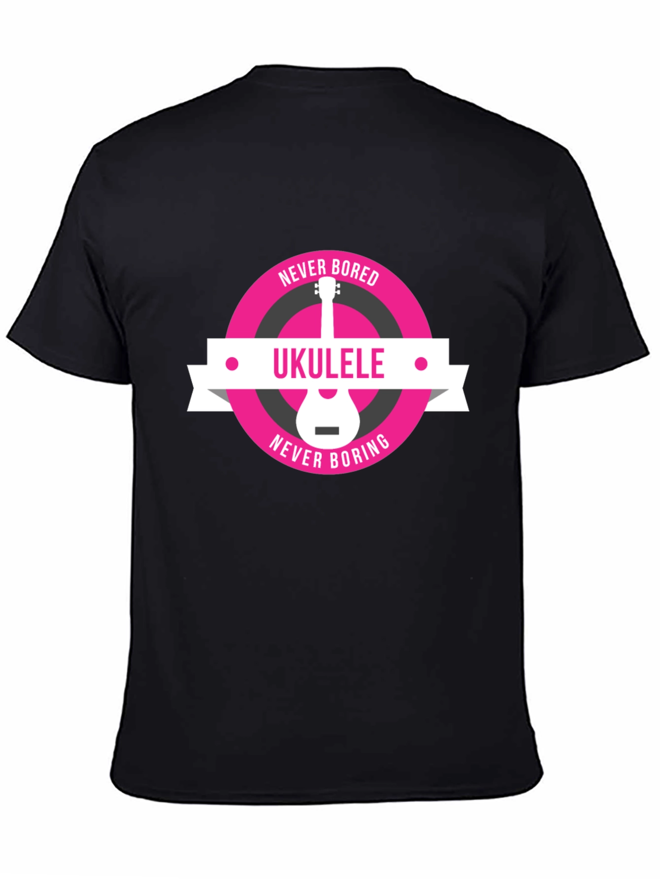 Black Ukulele Never Bored T-Shirt - Music Lover Tee view 4