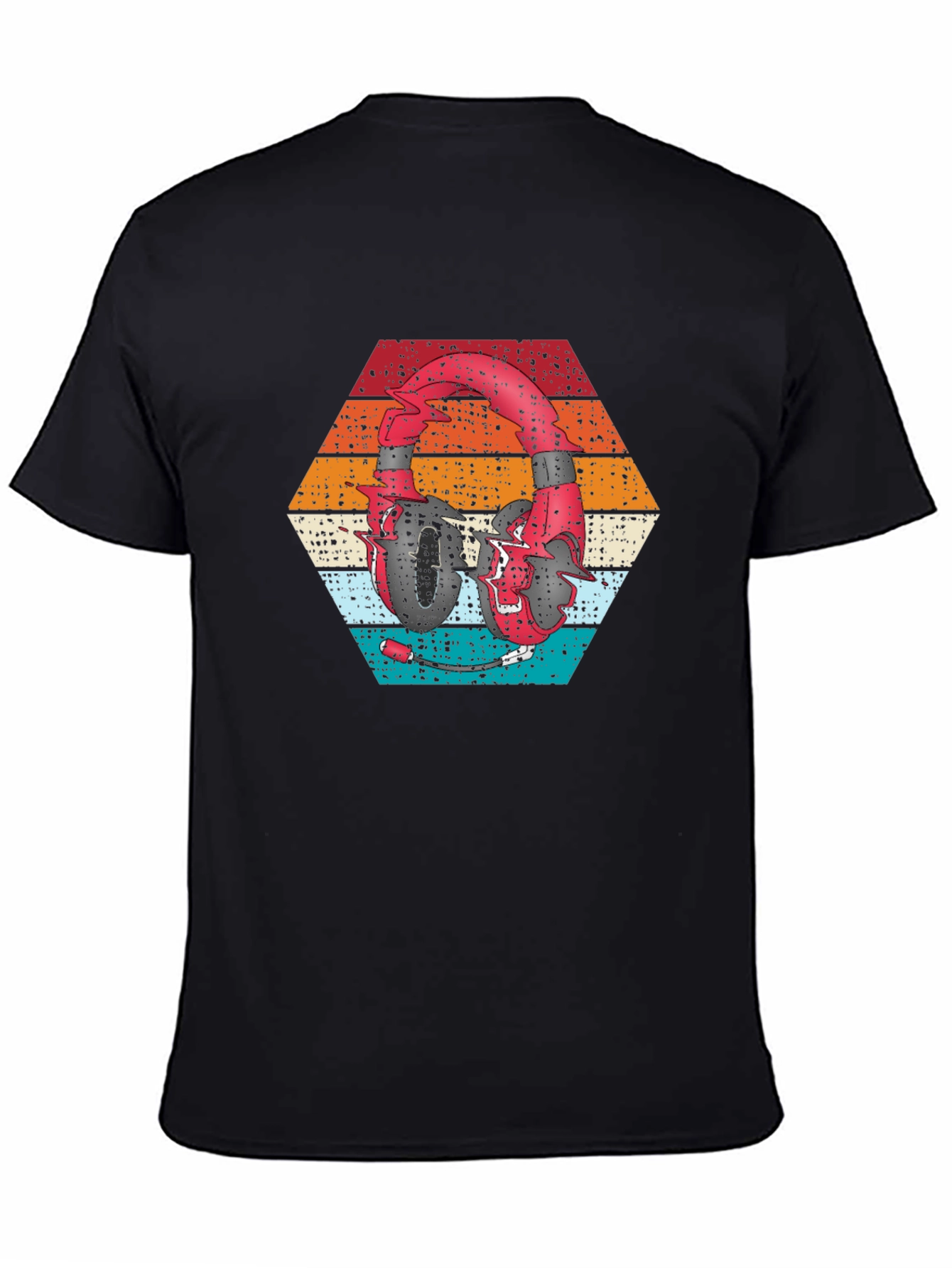 Black Retro Headphones Graphic Tee view 4