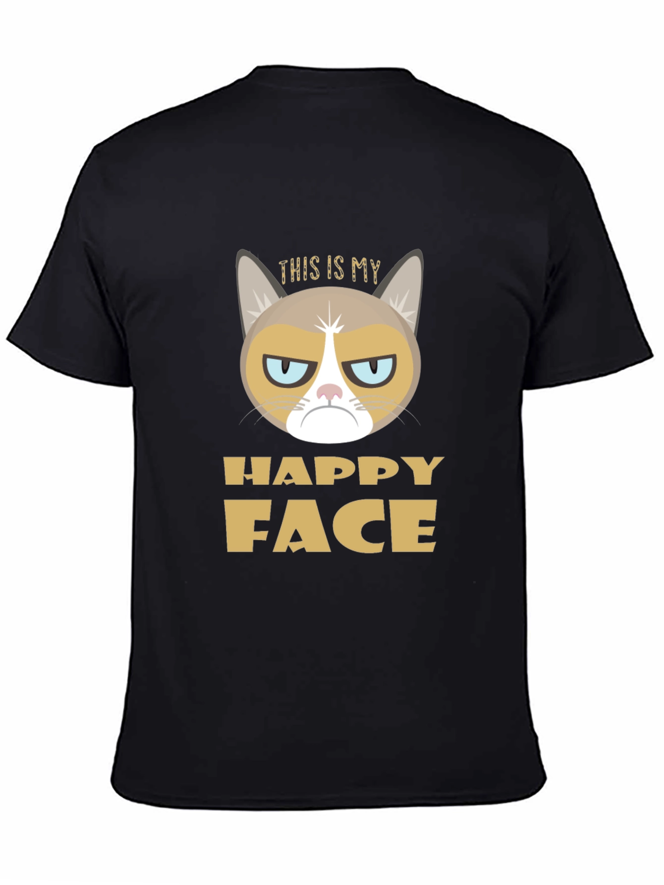 Black Grumpy Cat "This is My Happy Face" T-Shirt view 4