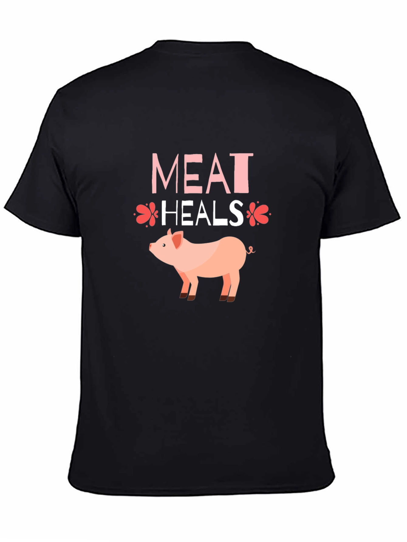 Black Meat Heals Pig Graphic T-Shirt, Black Tee view 4