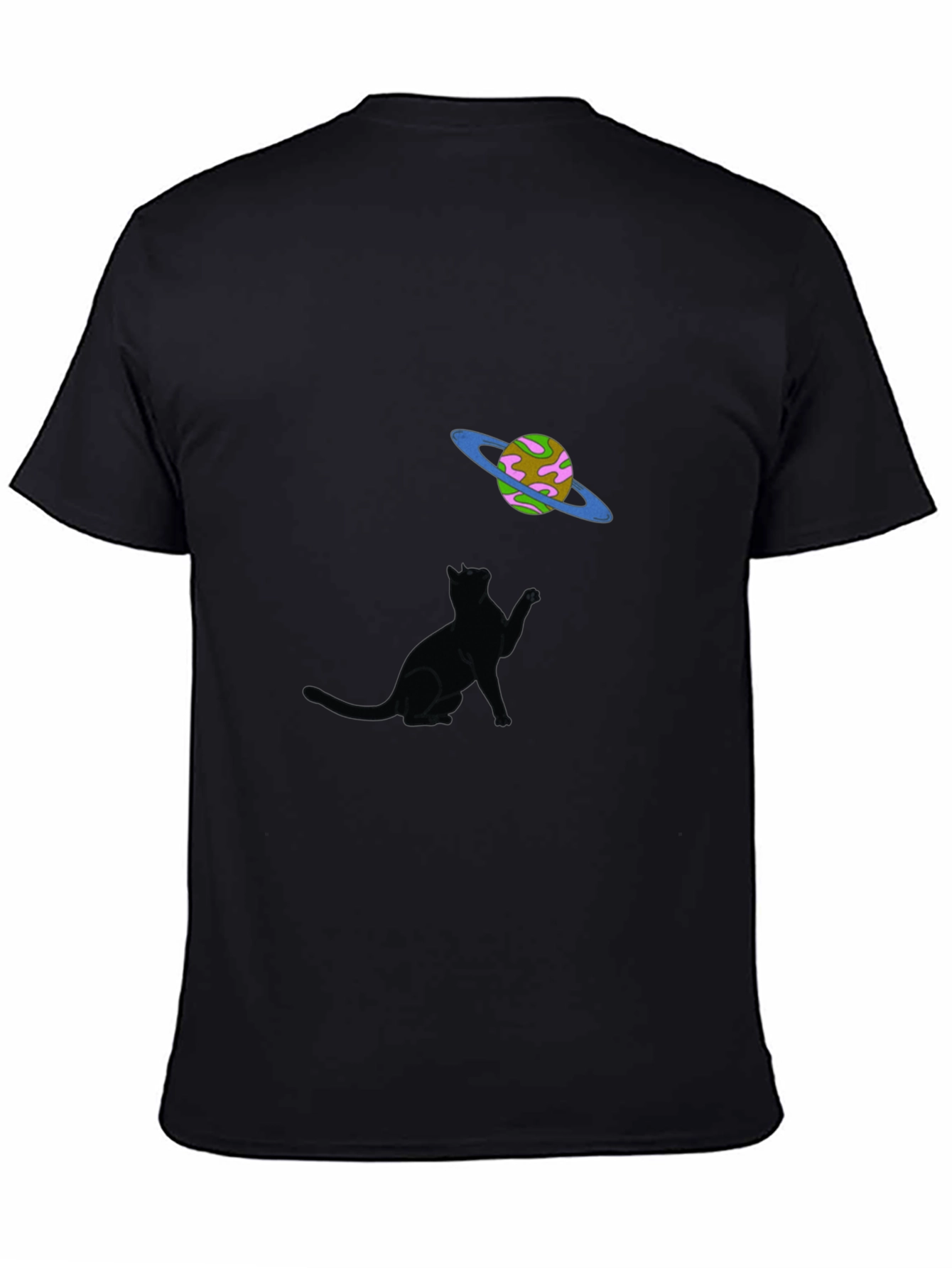 Black Cat & Planet Graphic Tee - Black Unisex view 4