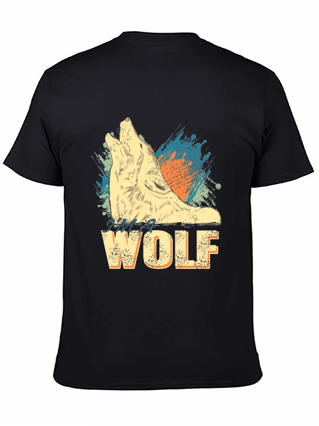 Black I'm A Wolf Graphic Print Crew Neck T-Shirt view 4