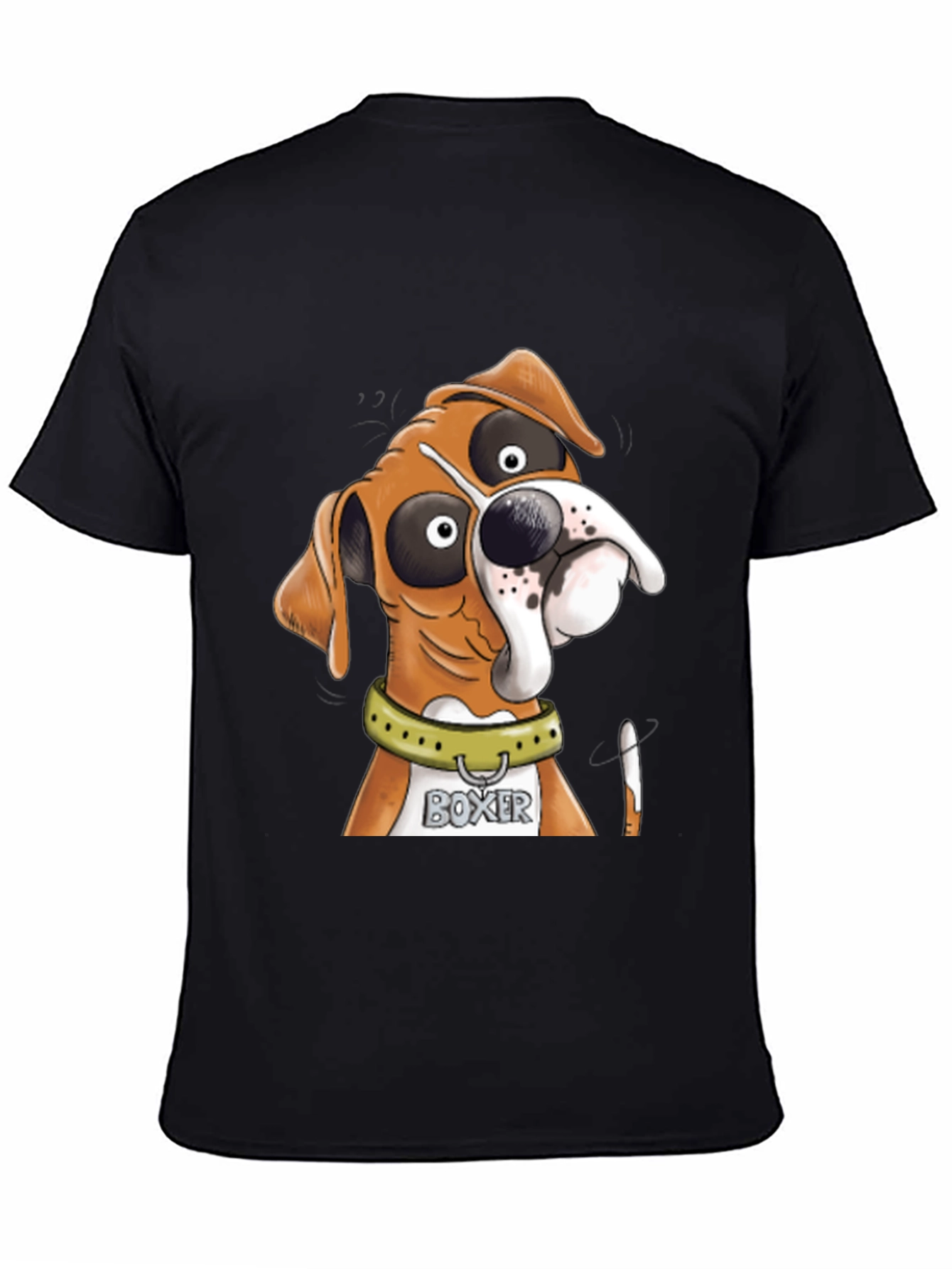 Black Boxer Dog Cartoon Graphic Tee - Unique Design view 4
