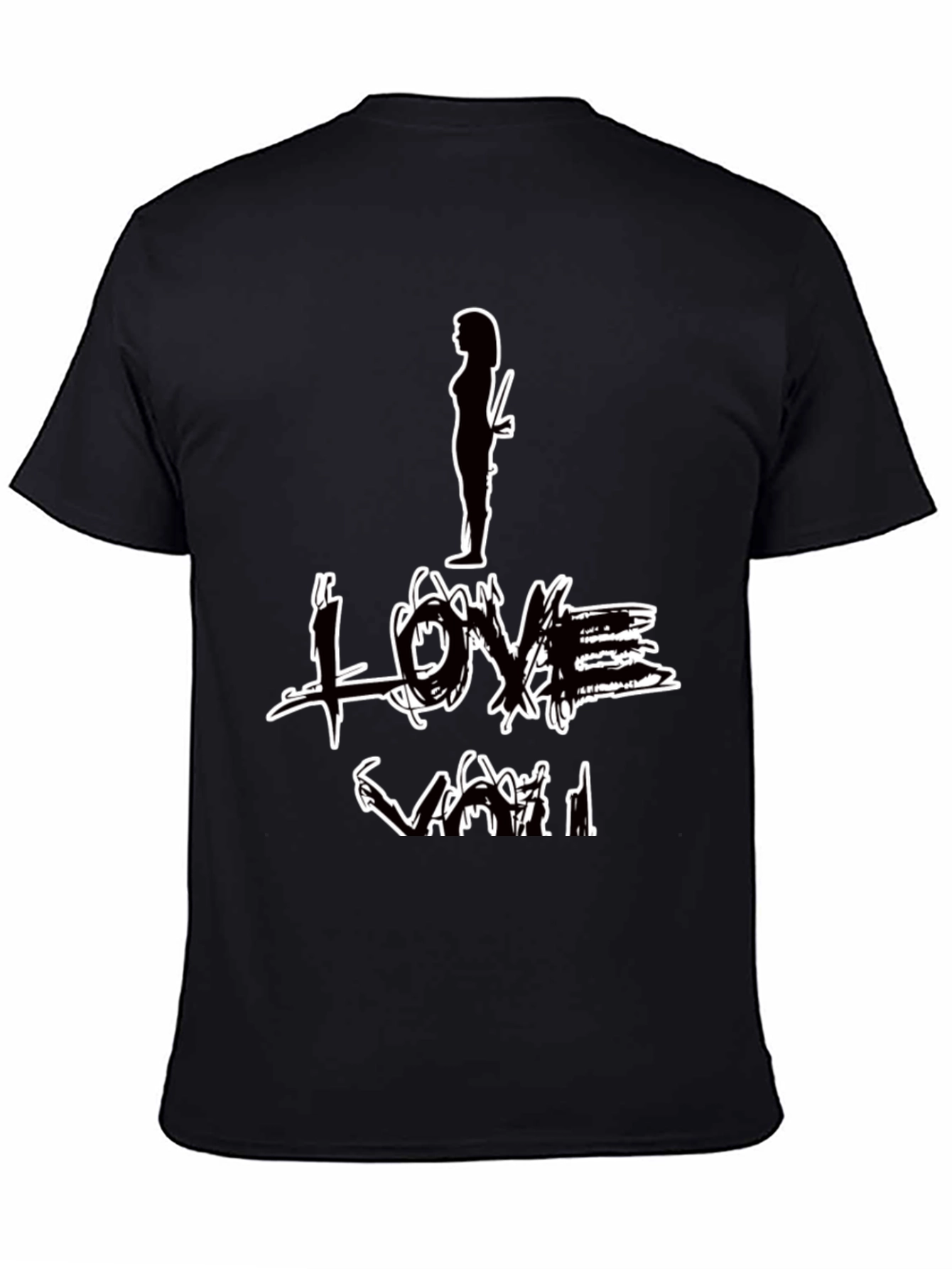 Black I Love You Graphic Print Black T-Shirt view 4