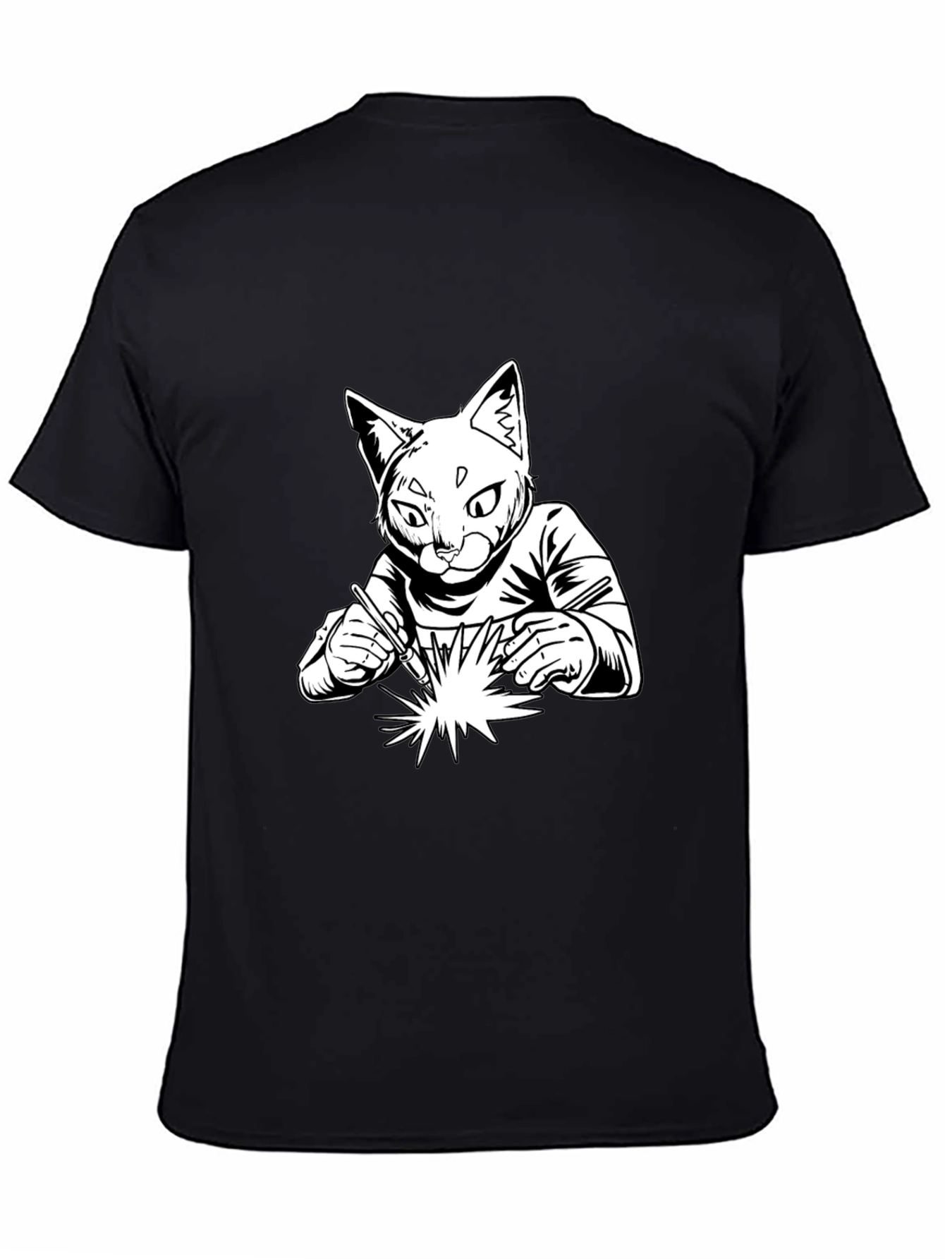 Black Welding Cat T-Shirt - Cool Graphic Tee view 4