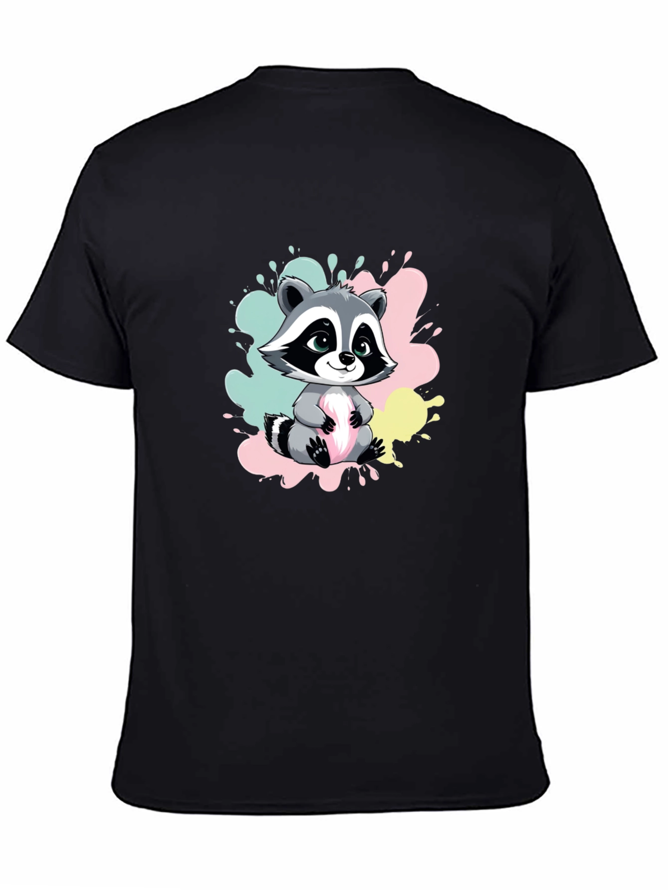 Black Cute Raccoon Graphic Tee - Soft Cotton Blend view 4
